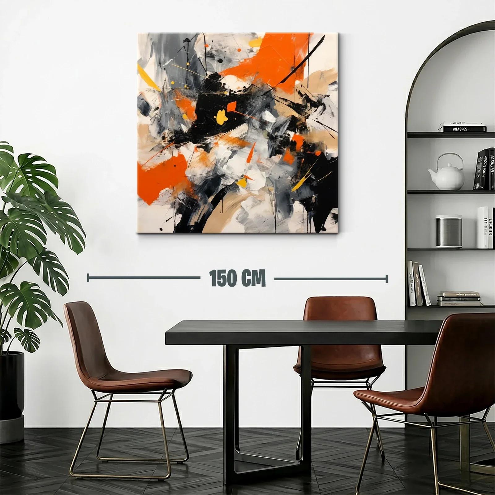 Cuadro abstracto vibrante con tonos naranjas y negros impactantes — miniatura 2