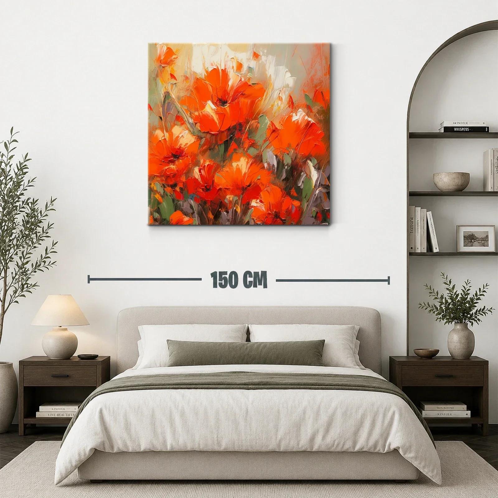 Cuadro con vibrantes amapolas naranjas en ambiente cálido — miniatura 3