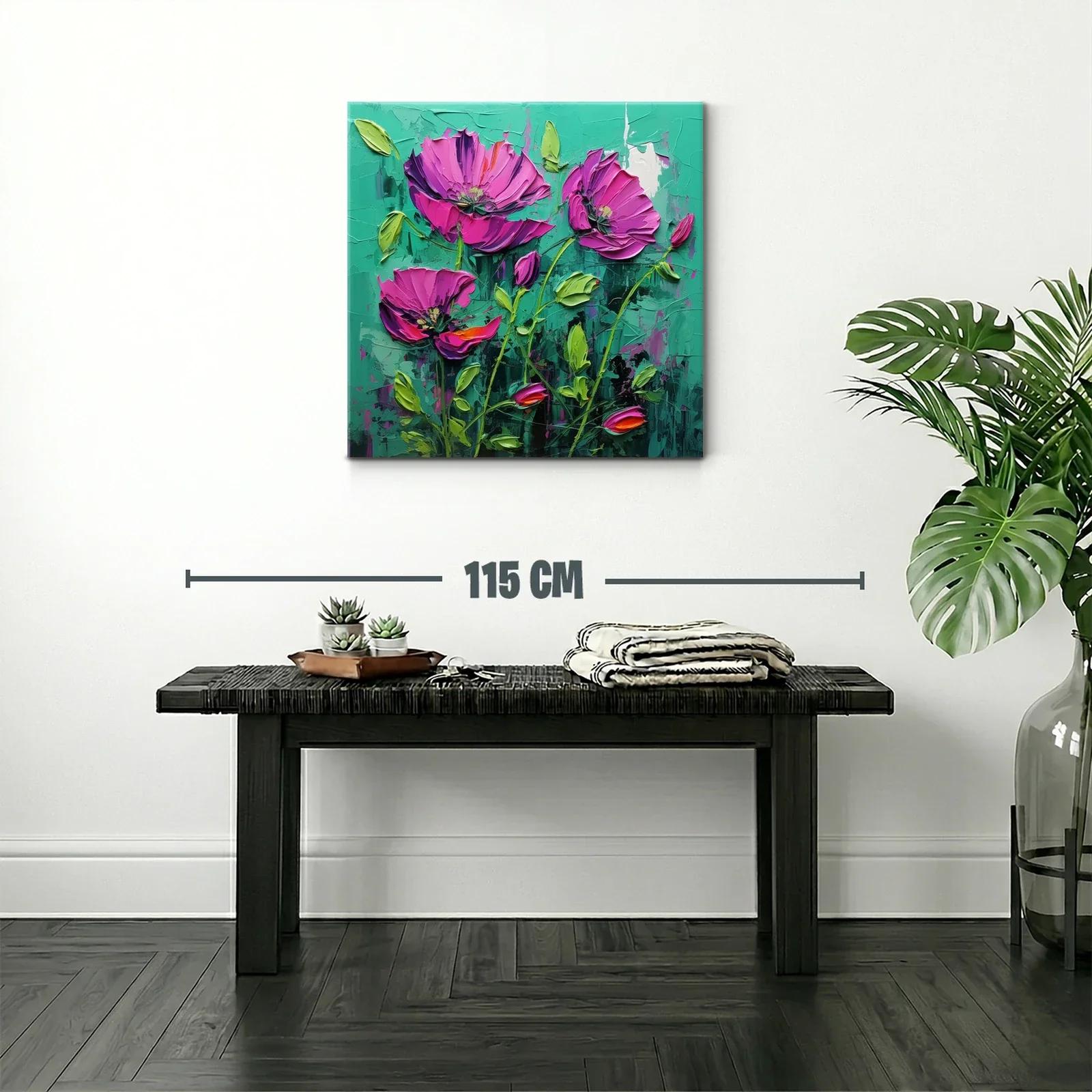 Cuadro con flores fucsias vibrantes sobre fondo verde — miniatura 2