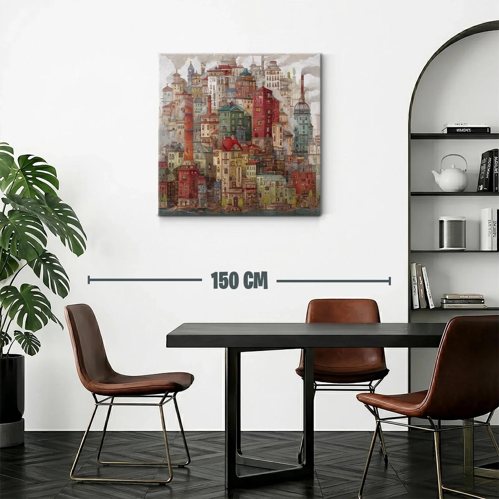 Ciudad onírica de casas densas y chimeneas humeantes — miniatura 2
