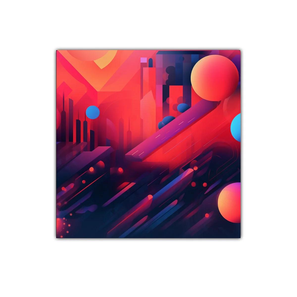 Cuadro artístico abstracto urbano en tonos cálidos y contrastes vibrantes — miniatura 1