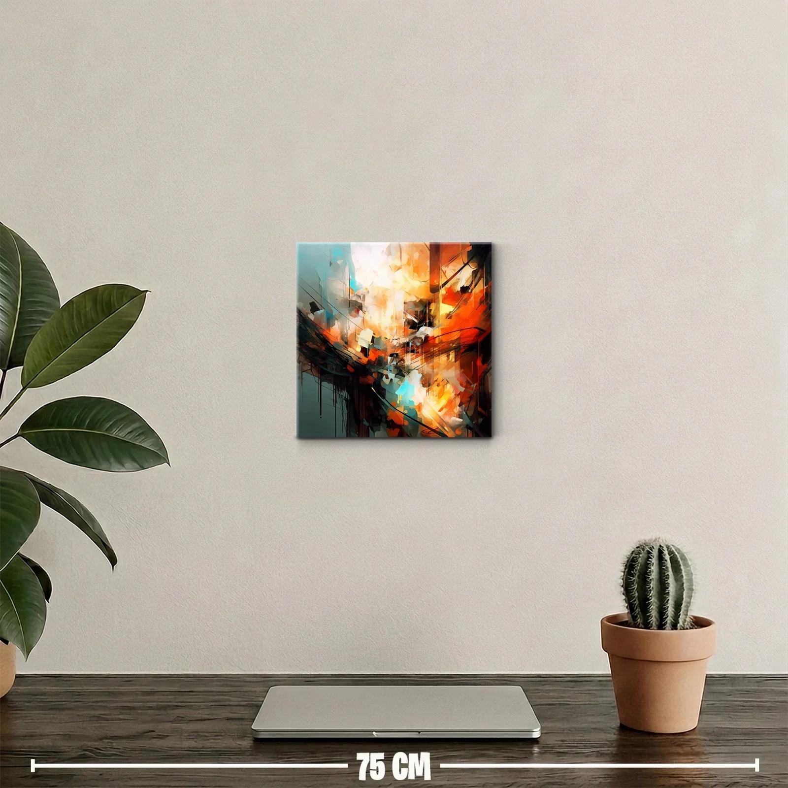 Cuadro abstracto con vibrantes tonos cálidos y toques azules — miniatura 2