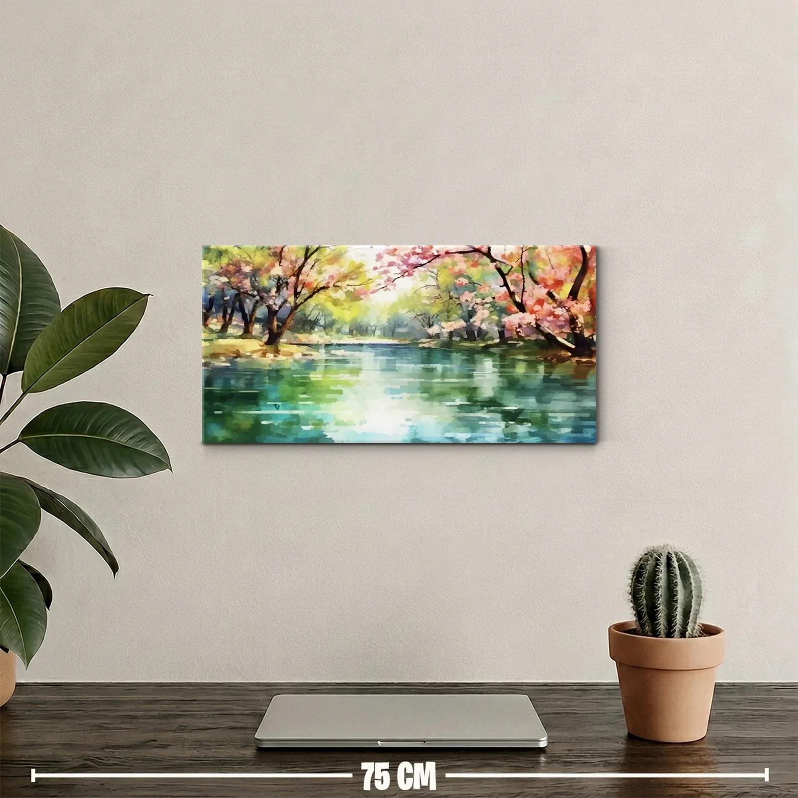 Cuadro lago entre árboles en flor — miniatura 2