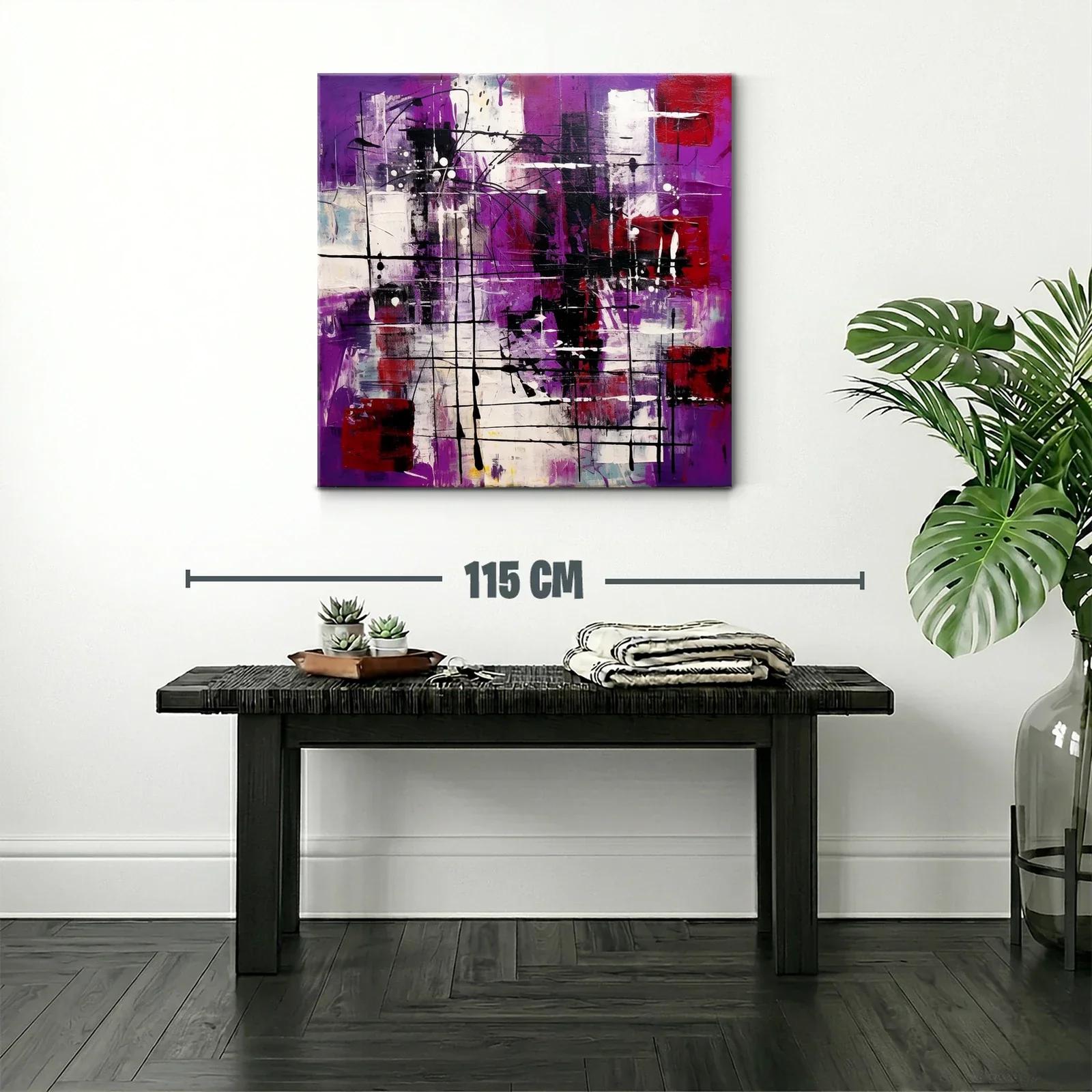 Cuadro abstracto contemporáneo con tonos púrpura y rojo — miniatura 2