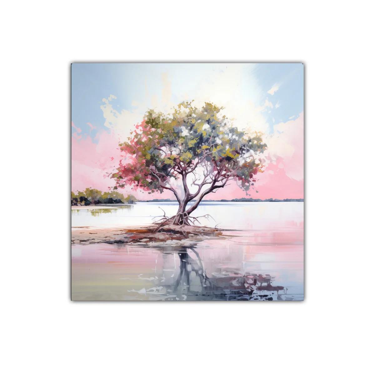 Árbol solitario en aguas tranquilas al atardecer — miniatura 1