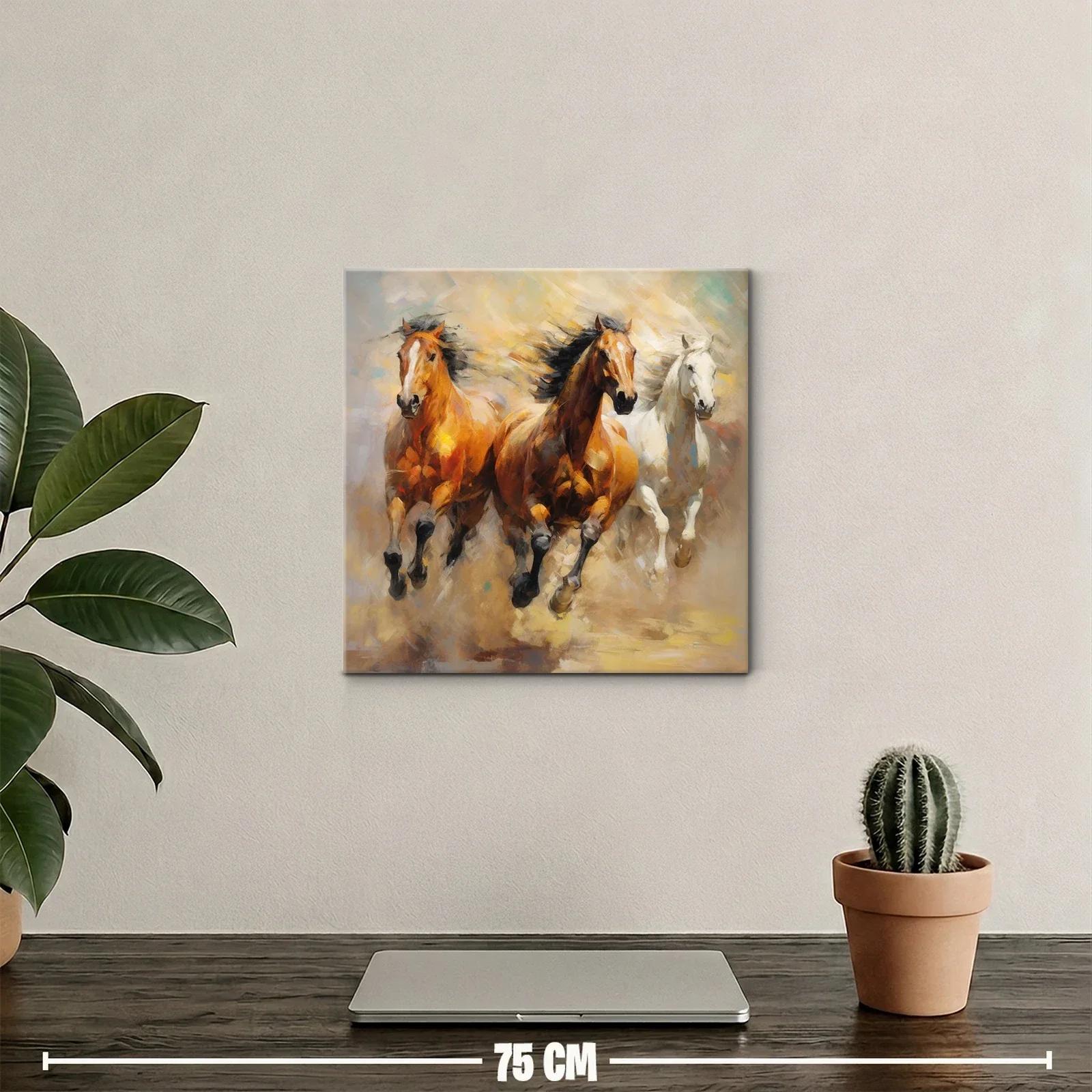 Cuadro de caballos al galope con tonos cálidos y dinámicos — miniatura 2