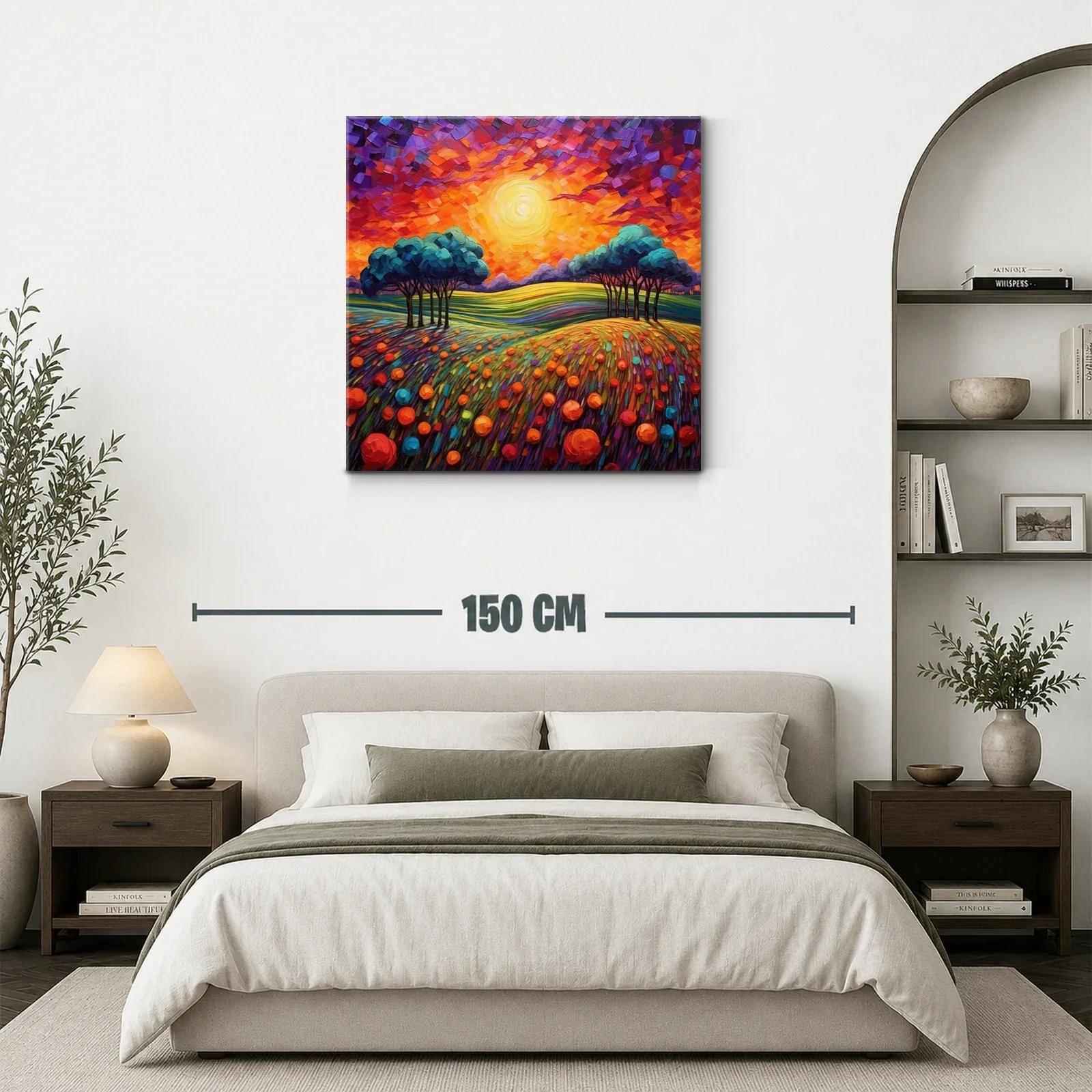 Paisaje vibrante con atardecer y campo florido — miniatura 3