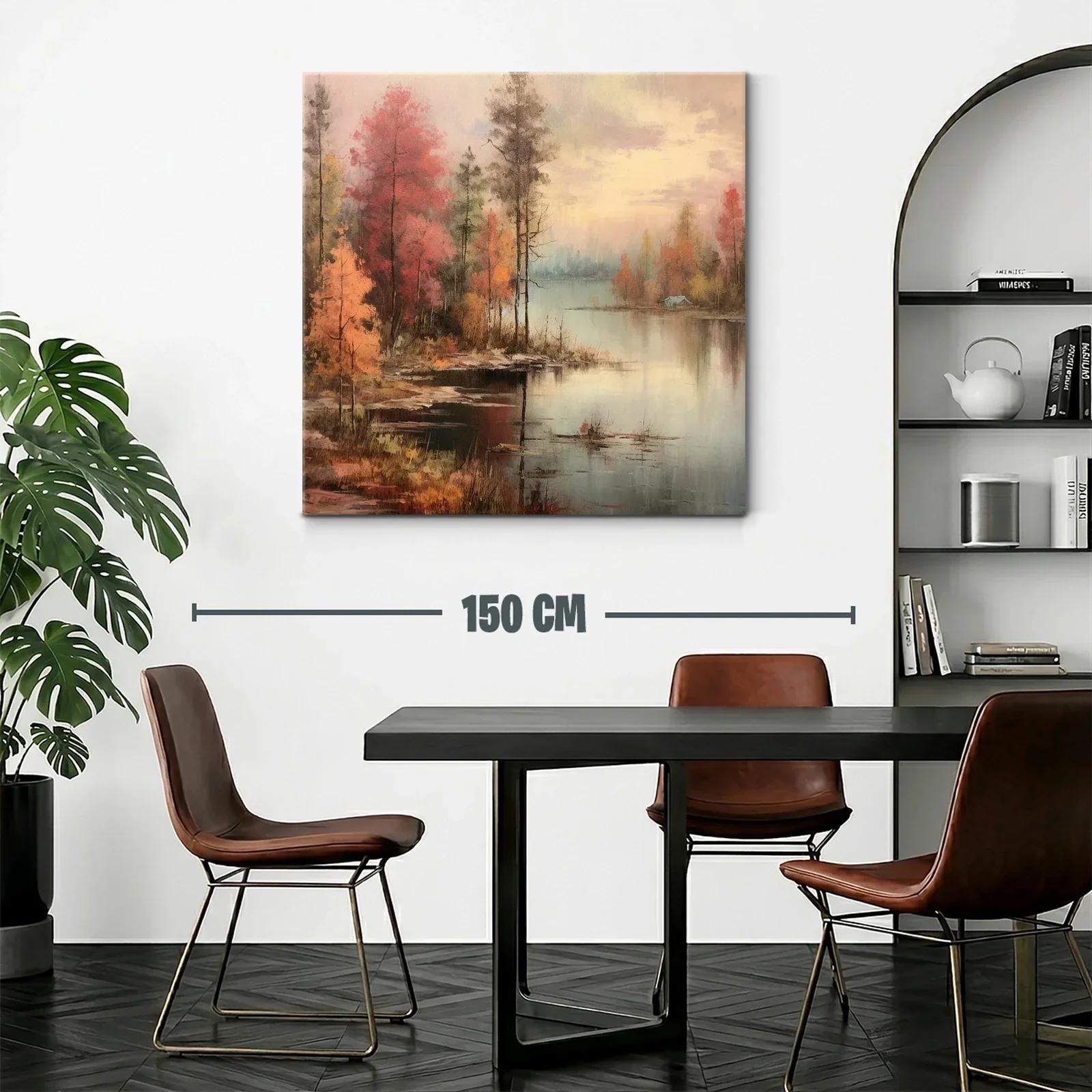Paisaje otoñal con lago y árboles en tonos cálidos — miniatura 2