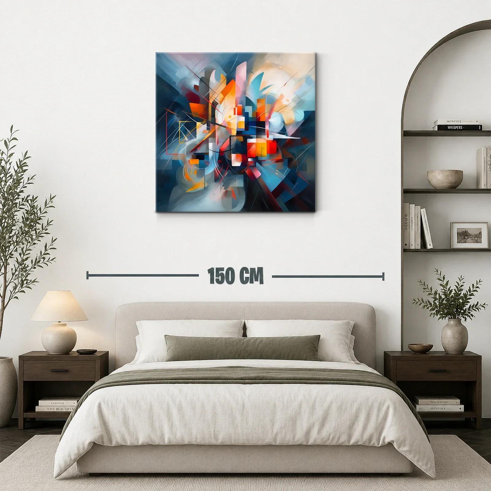 Cuadro abstracto con tonos vibrantes y formas dinámicas — miniatura 3