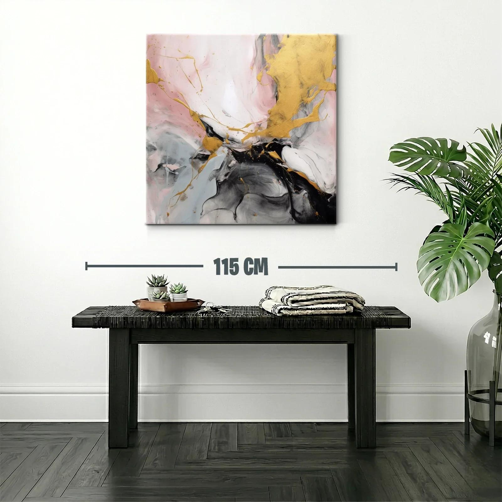 Cuadro abstracto con detalles dorados y tonos suaves — miniatura 2