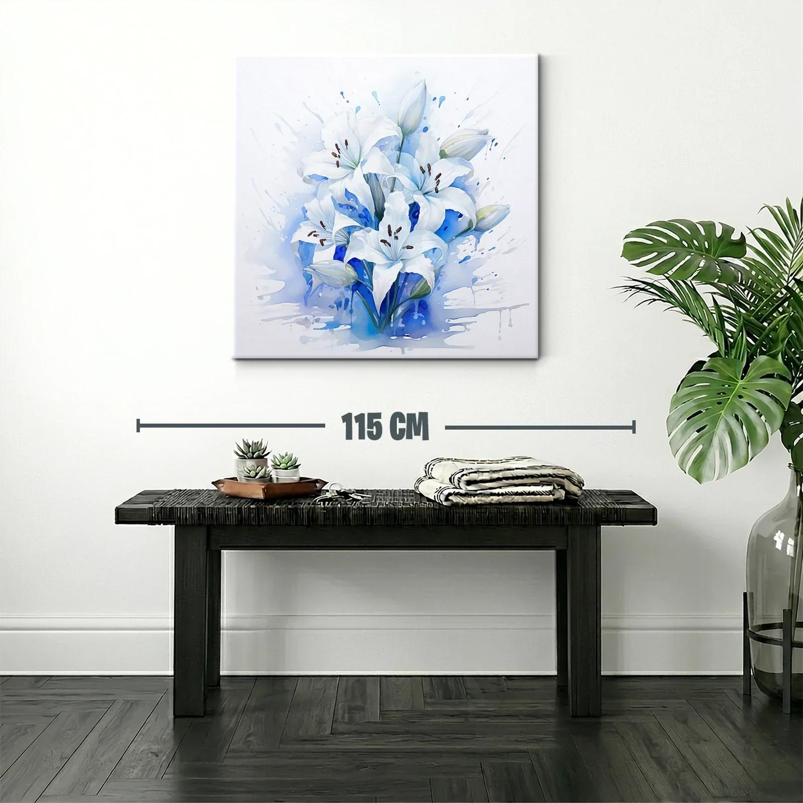 Cuadro floral con lirios blancos sobre fondo azul — miniatura 2