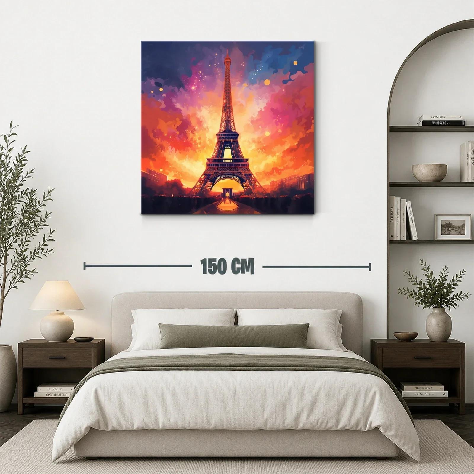 Atardecer vibrante con la Torre Eiffel iluminada en París — miniatura 3