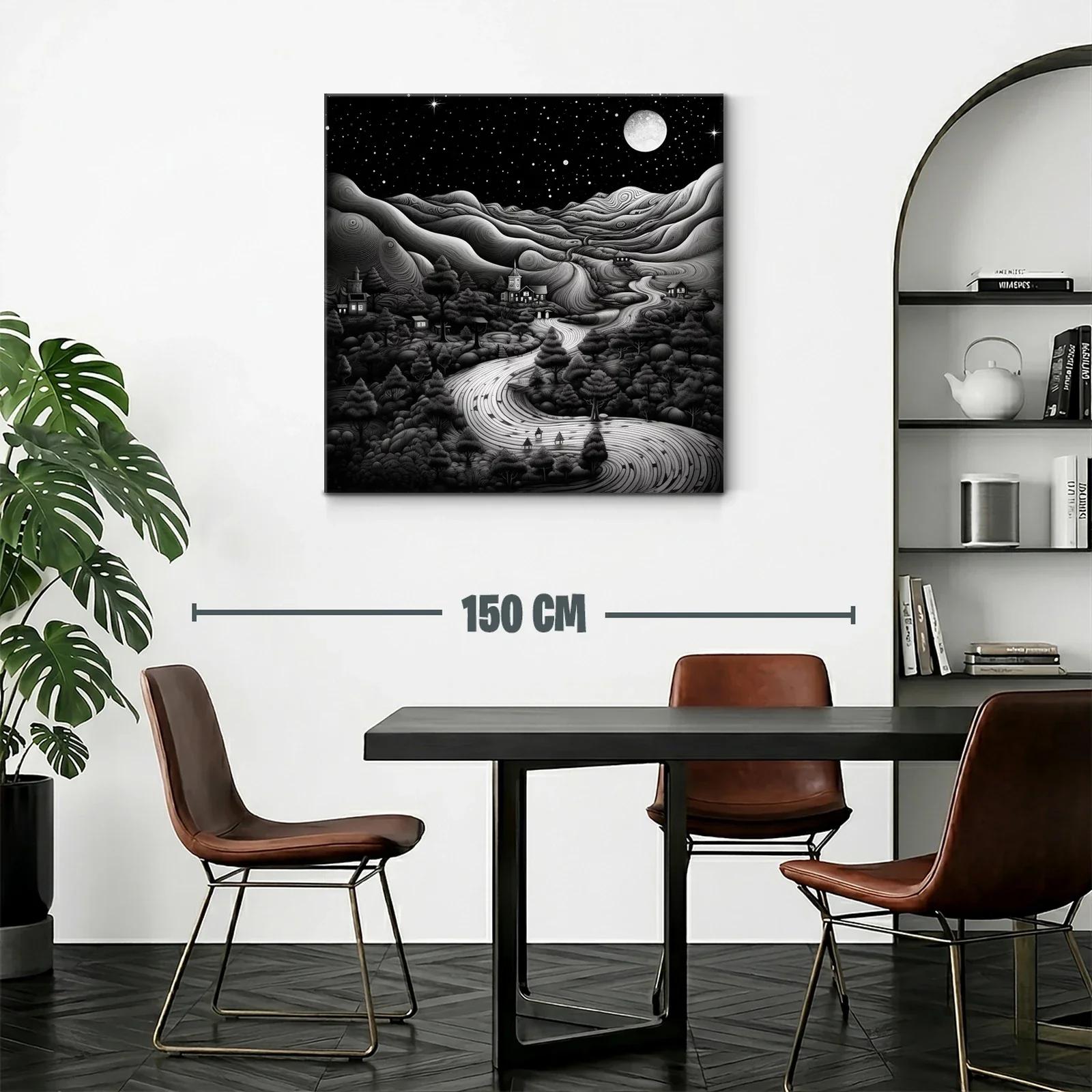 Paisaje nocturno con río serpenteante y luna llena brillante — miniatura 2