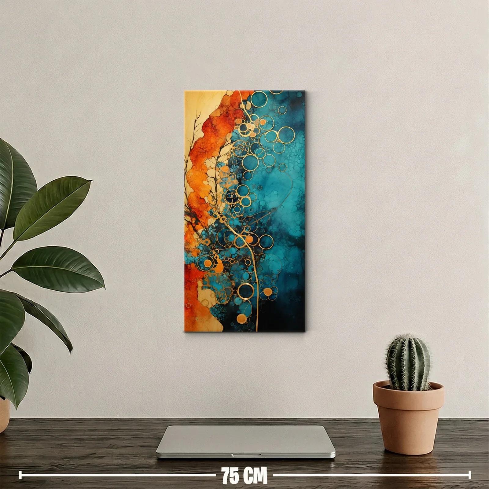 Cuadro composición abstracta de círculos dorados y turquesa — miniatura 2