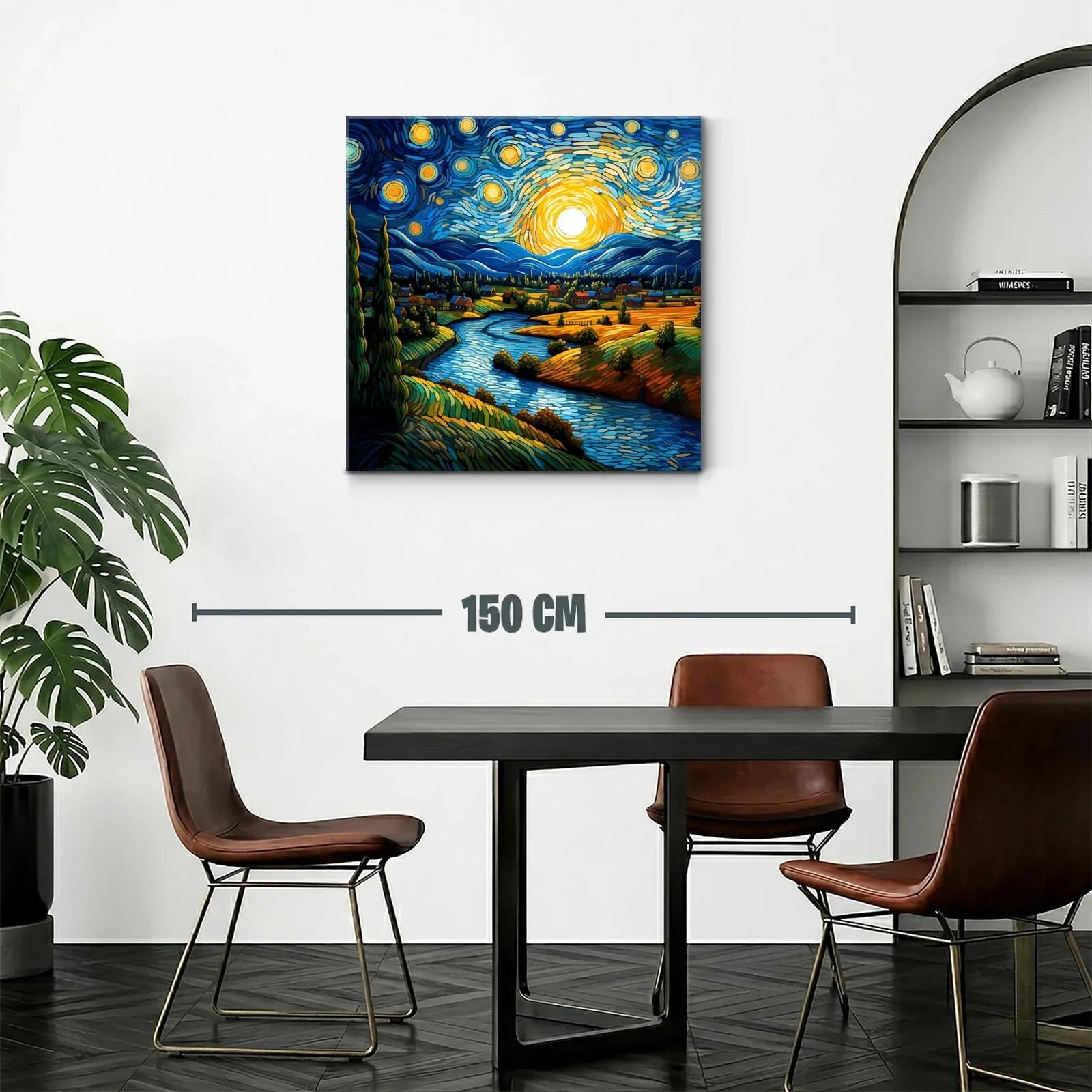 Paisaje nocturno vibrante con río y cielo estrellado — miniatura 2
