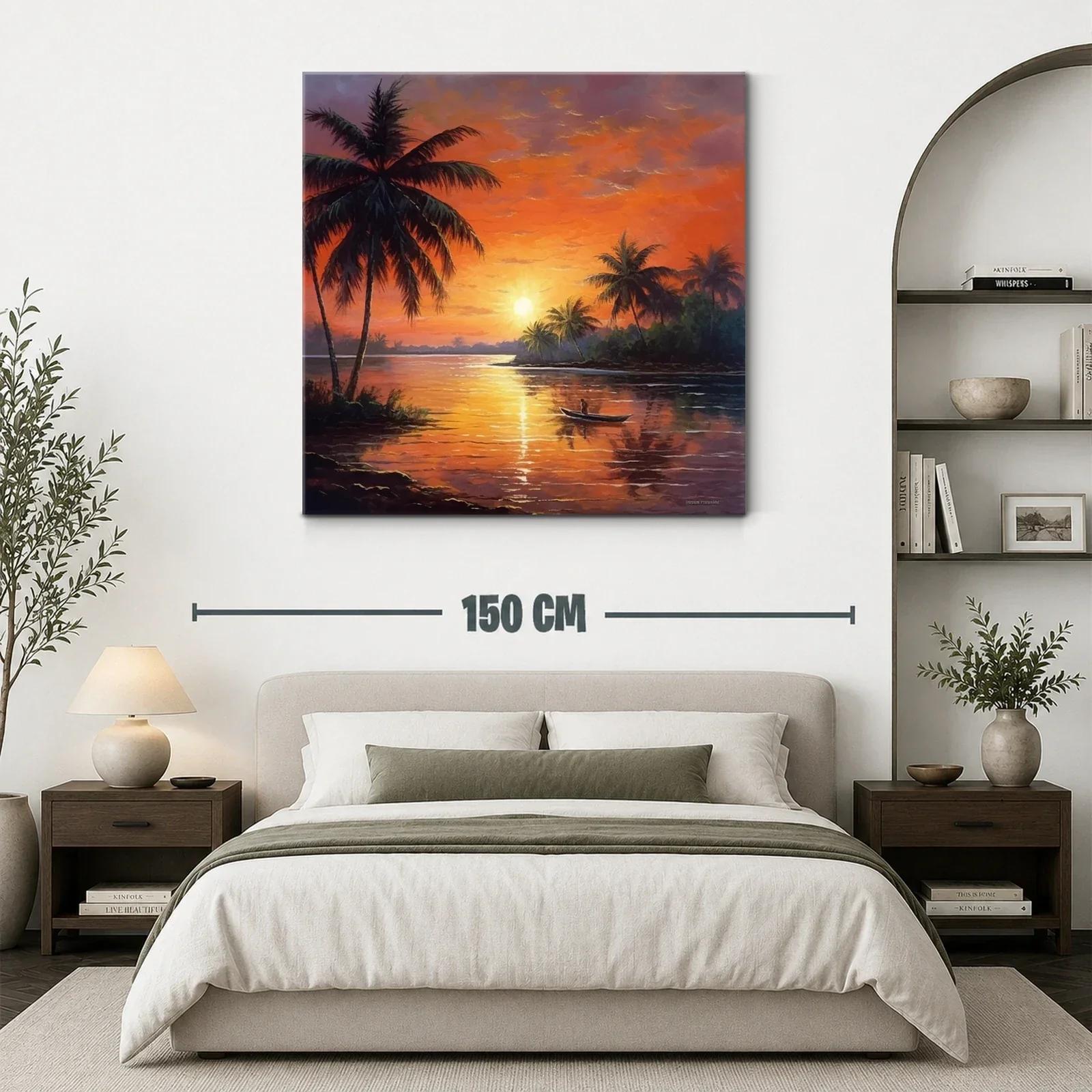 Atardecer tropical con palmeras y río tranquilo — miniatura 3