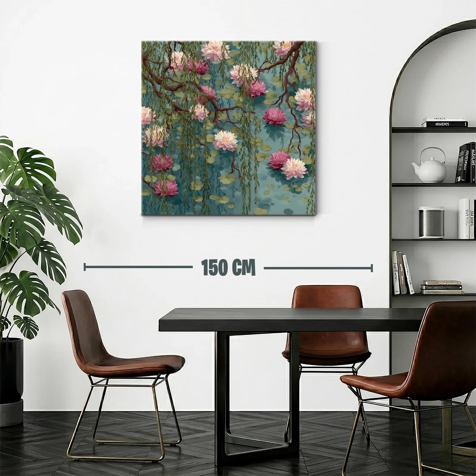 Cuadro con flores de loto y ramas en tonos suaves — miniatura 2