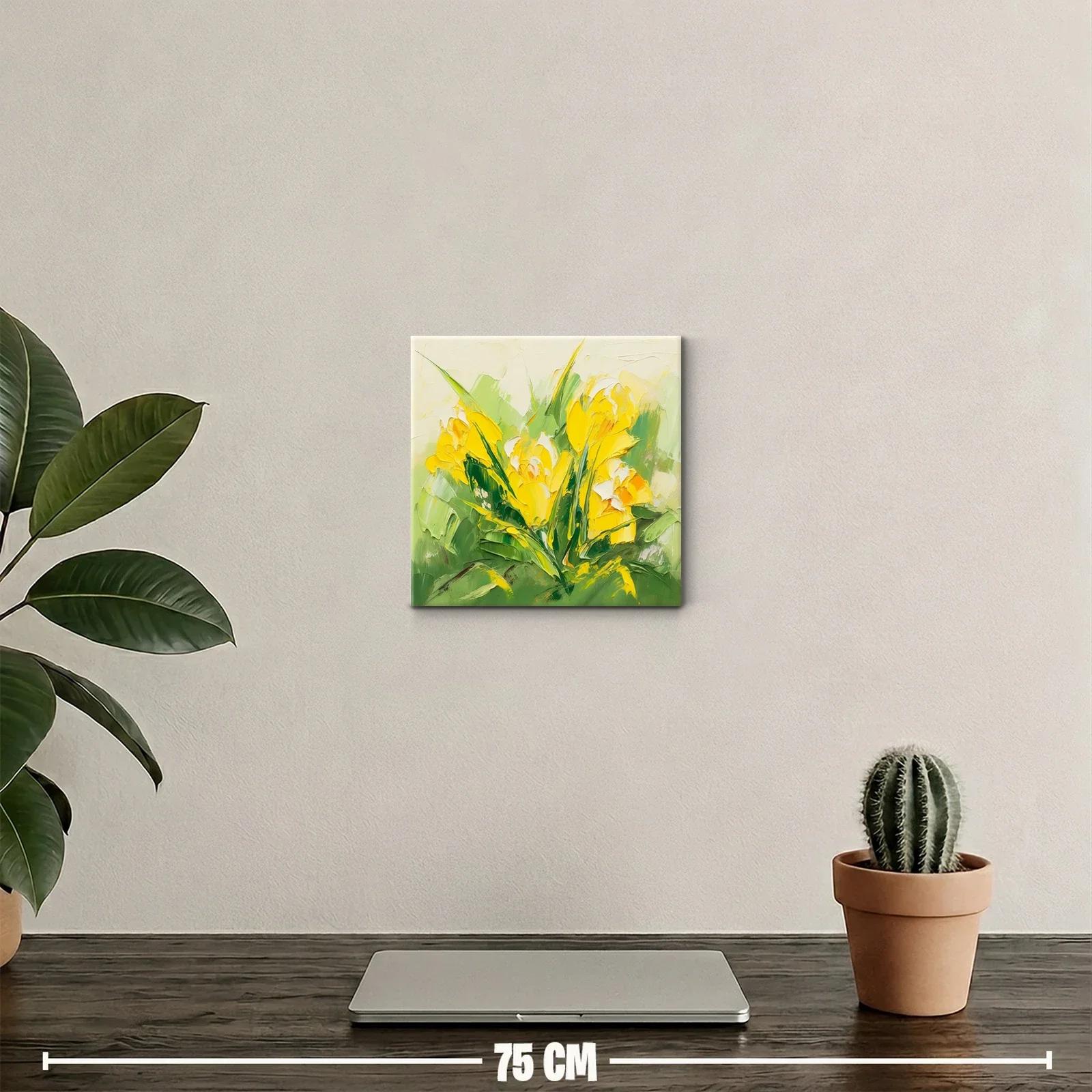 Cuadro moderno con flores amarillas y verdes vibrantes — miniatura 2