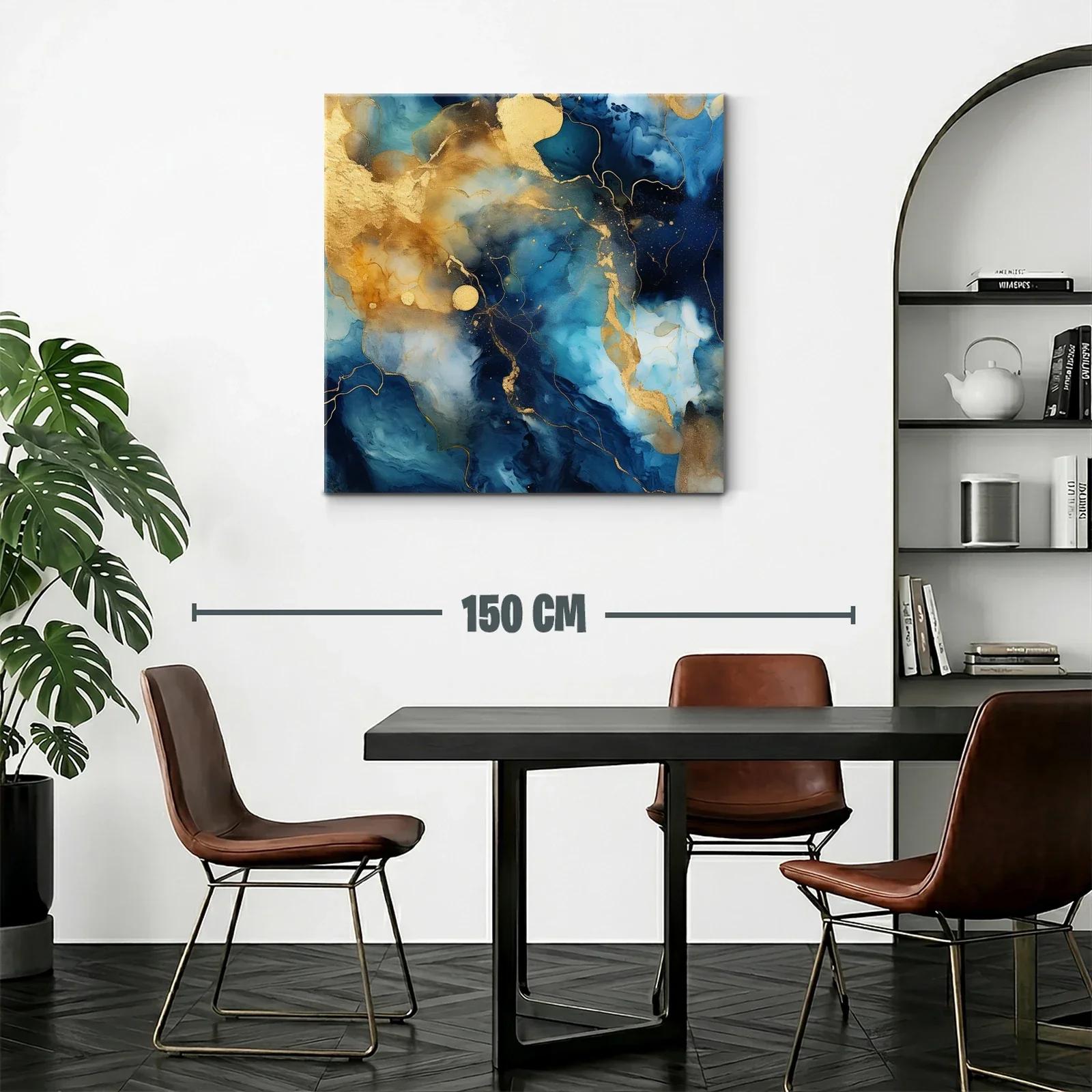 Cuadro abstracto en tonos azules y dorados con textura fluida — miniatura 2