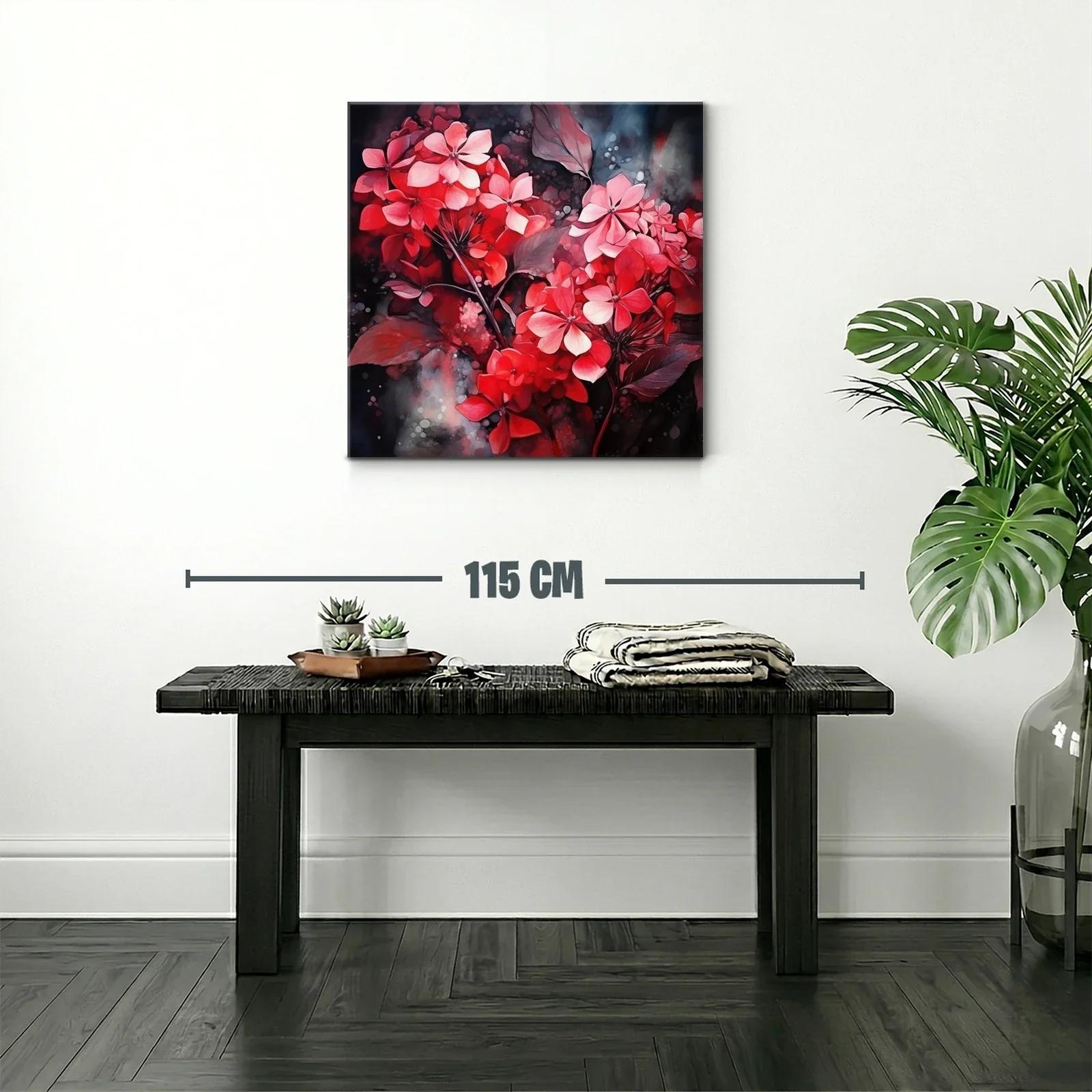 Floral vibrante en tonos rojos y rosas con fondo oscuro — miniatura 2