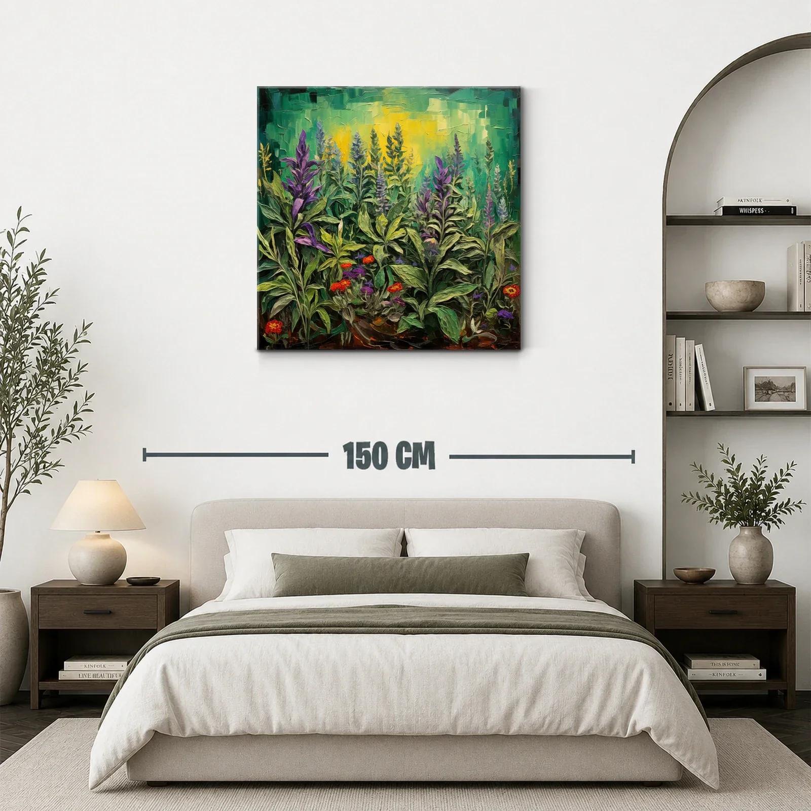 Cuadro de flores silvestres con tonos verdes y violetas — miniatura 3