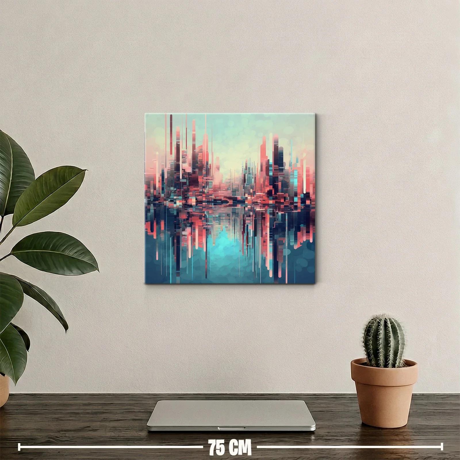 Ciudad futurista con reflejos en tonos pastel y azul profundo — miniatura 2
