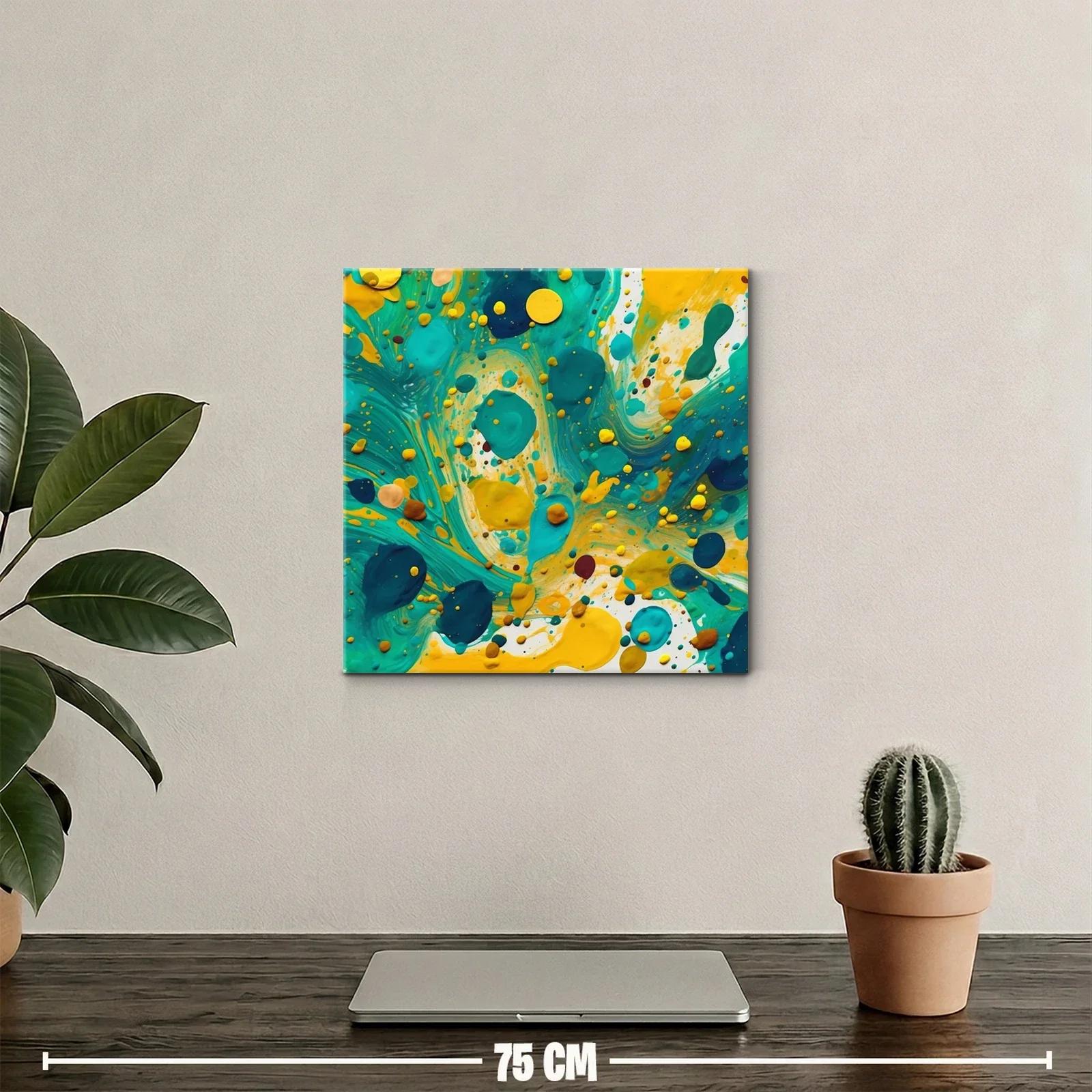 Composición abstracta en tonos turquesa y amarillo vibrante — miniatura 2