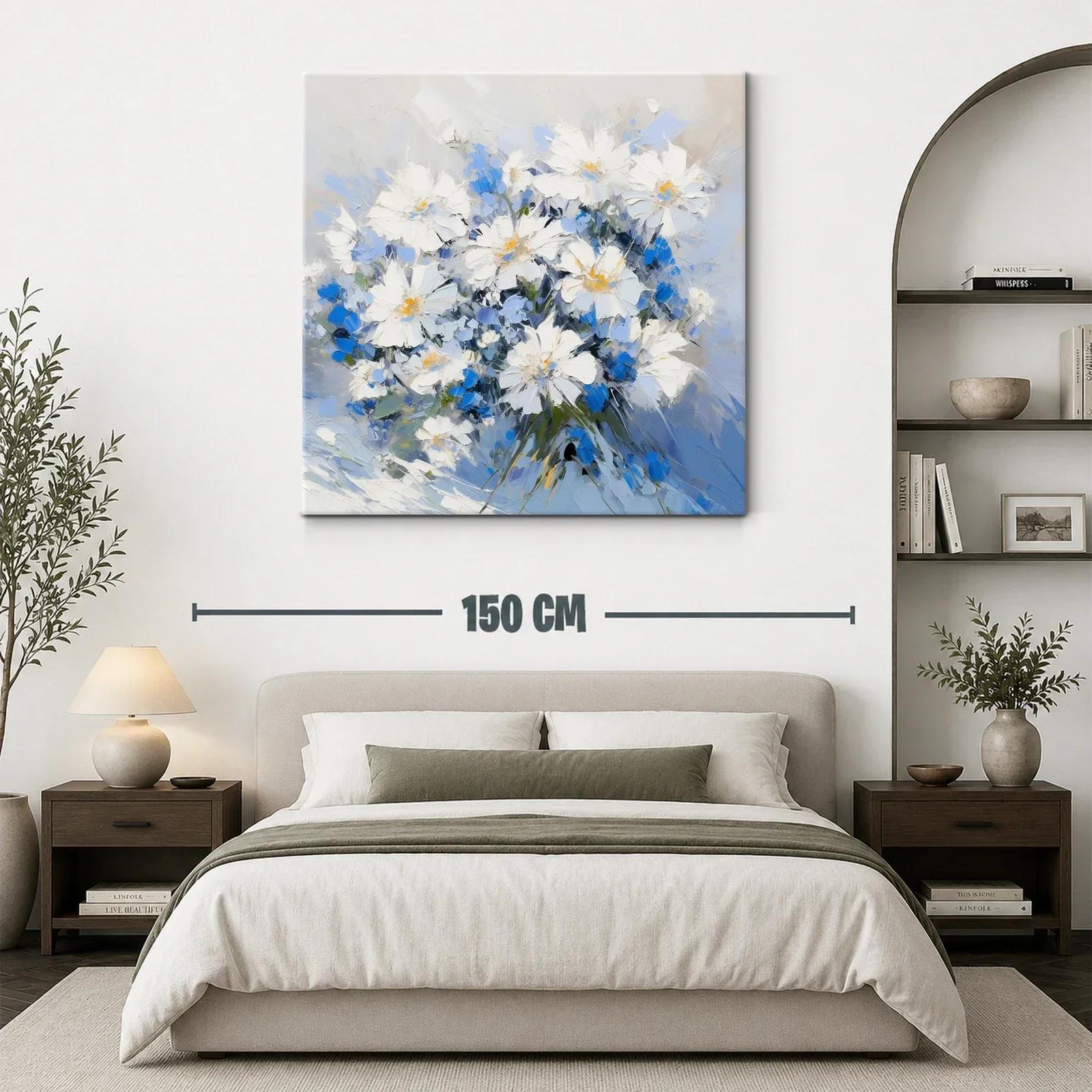 Elegante cuadro con ramo de flores blancas y azules suaves — miniatura 3