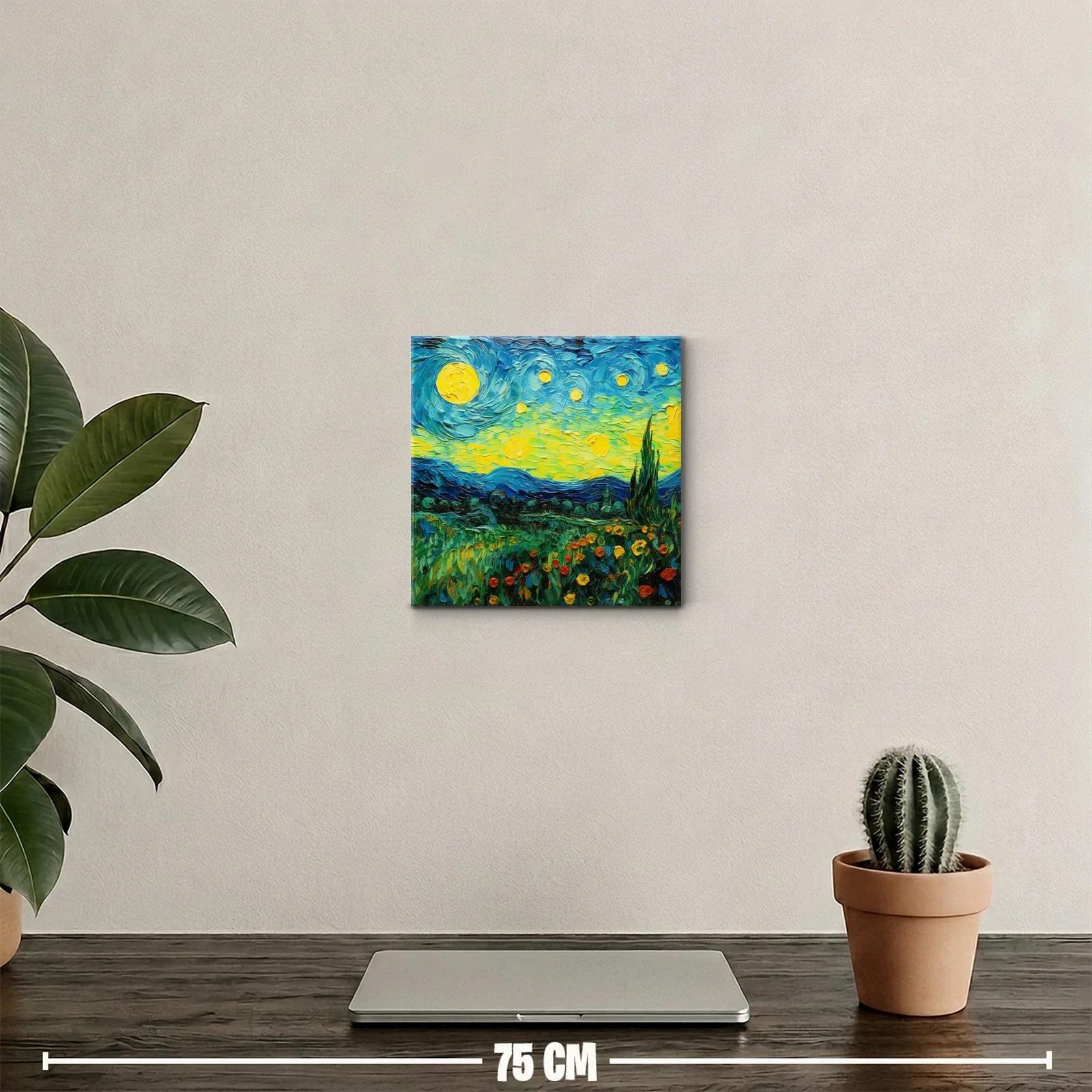Paisaje nocturno vibrante con cielo estrellado y campo florido — miniatura 2
