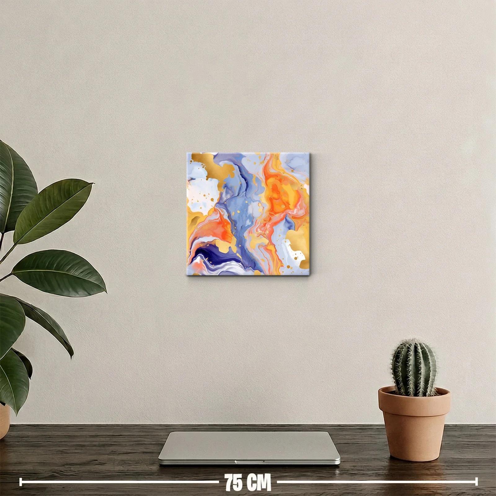 Cuadro abstracto en tonos cálidos y azules con detalles dorados — miniatura 2