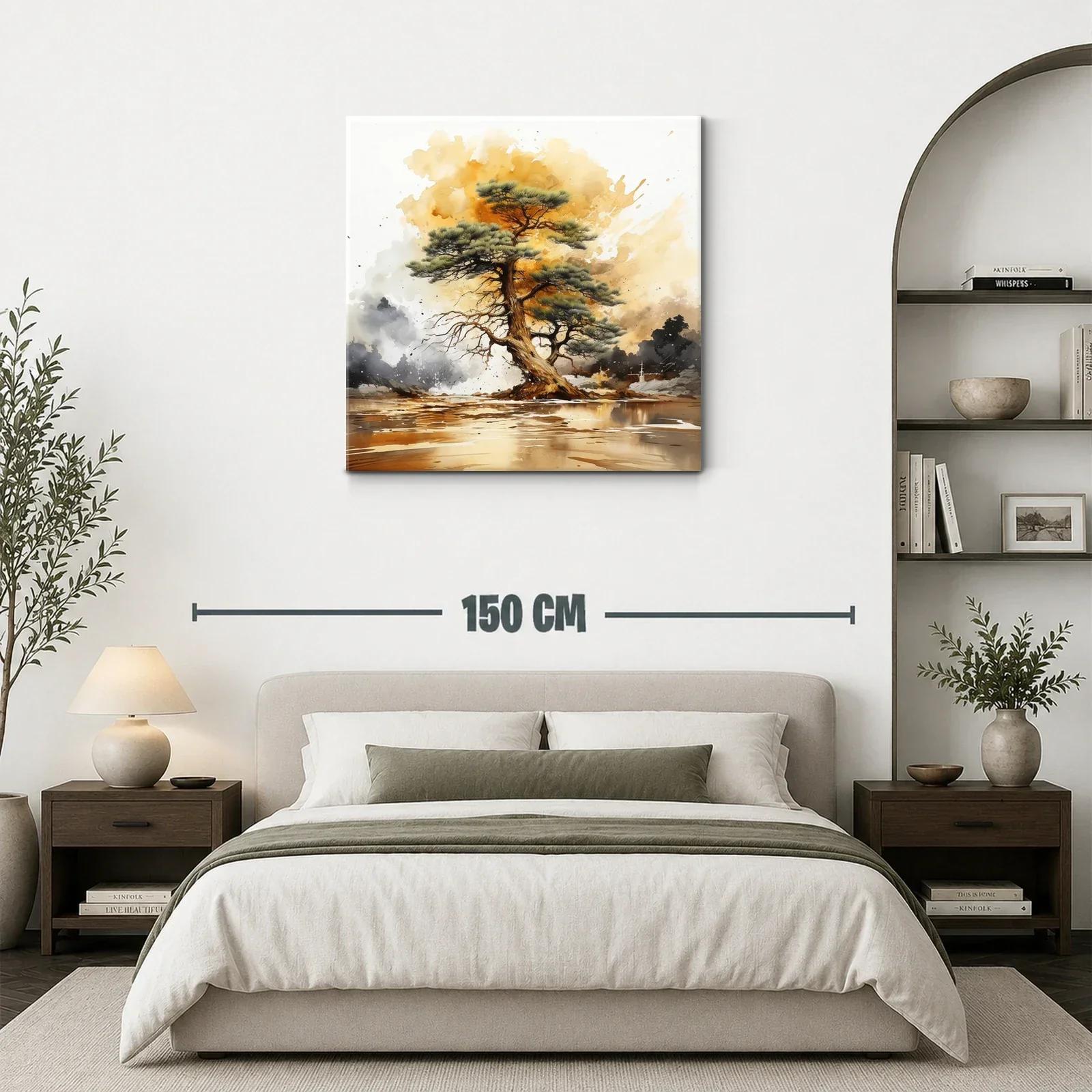 Árbol solitario sobre paisaje al atardecer dorado — miniatura 3