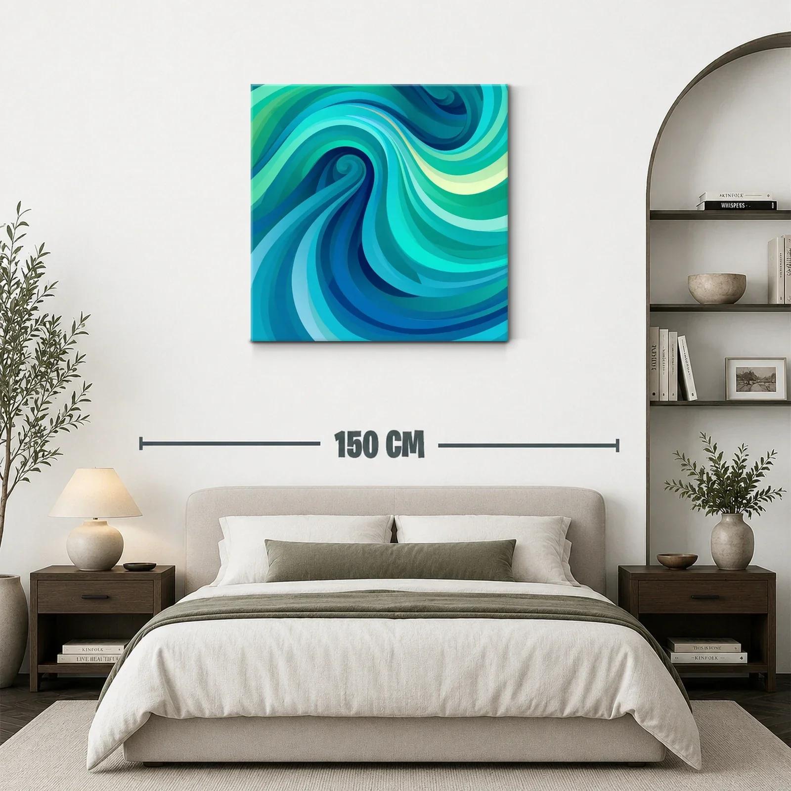 Cuadro abstracto con ondas en tonos azules y verdes — miniatura 3