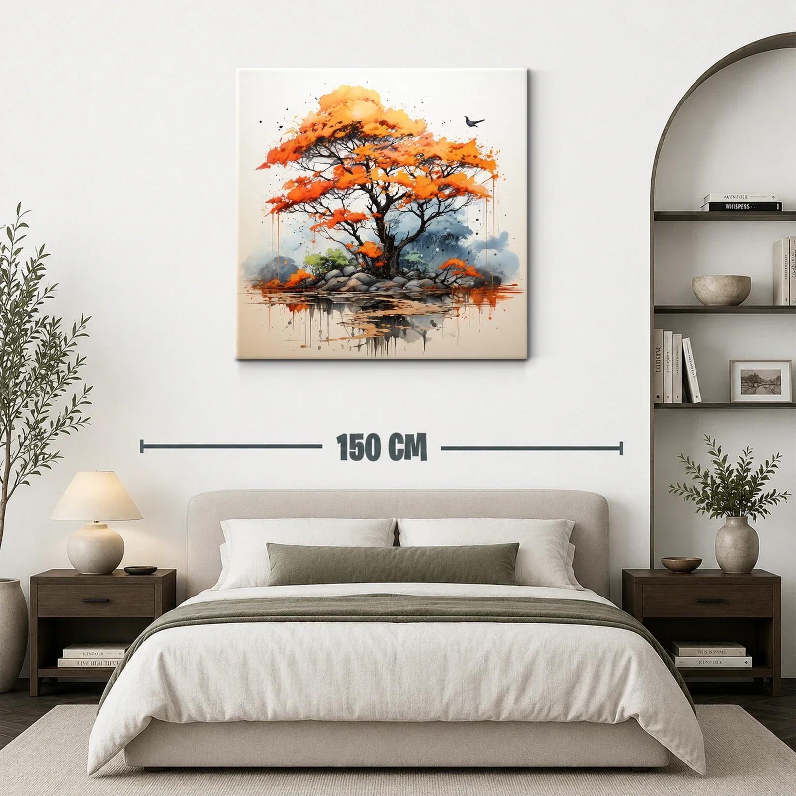 Árbol en otoño con tonos cálidos y reflejos de agua — miniatura 3