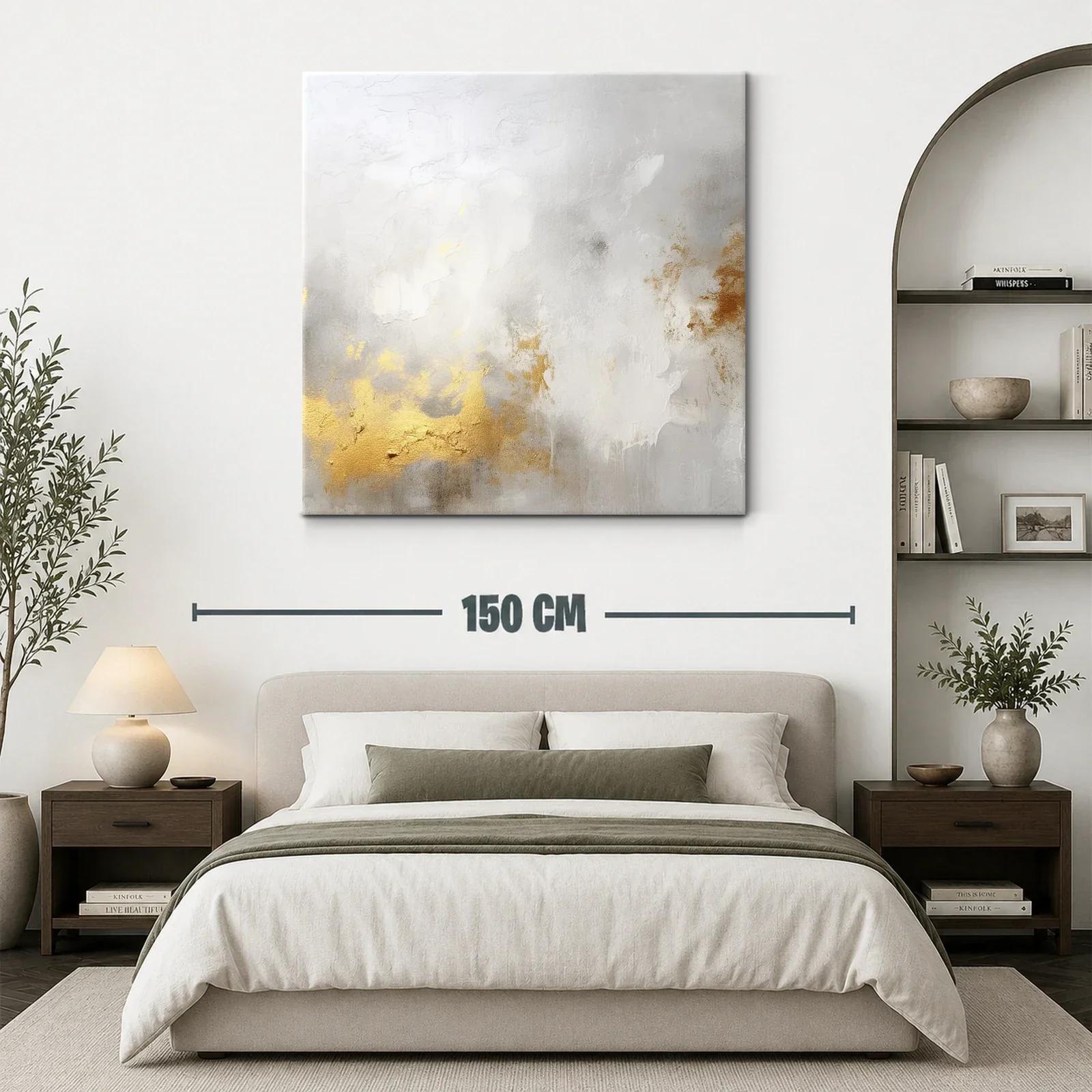 Cuadro abstracto elegante en tonos oro y neutros — miniatura 3