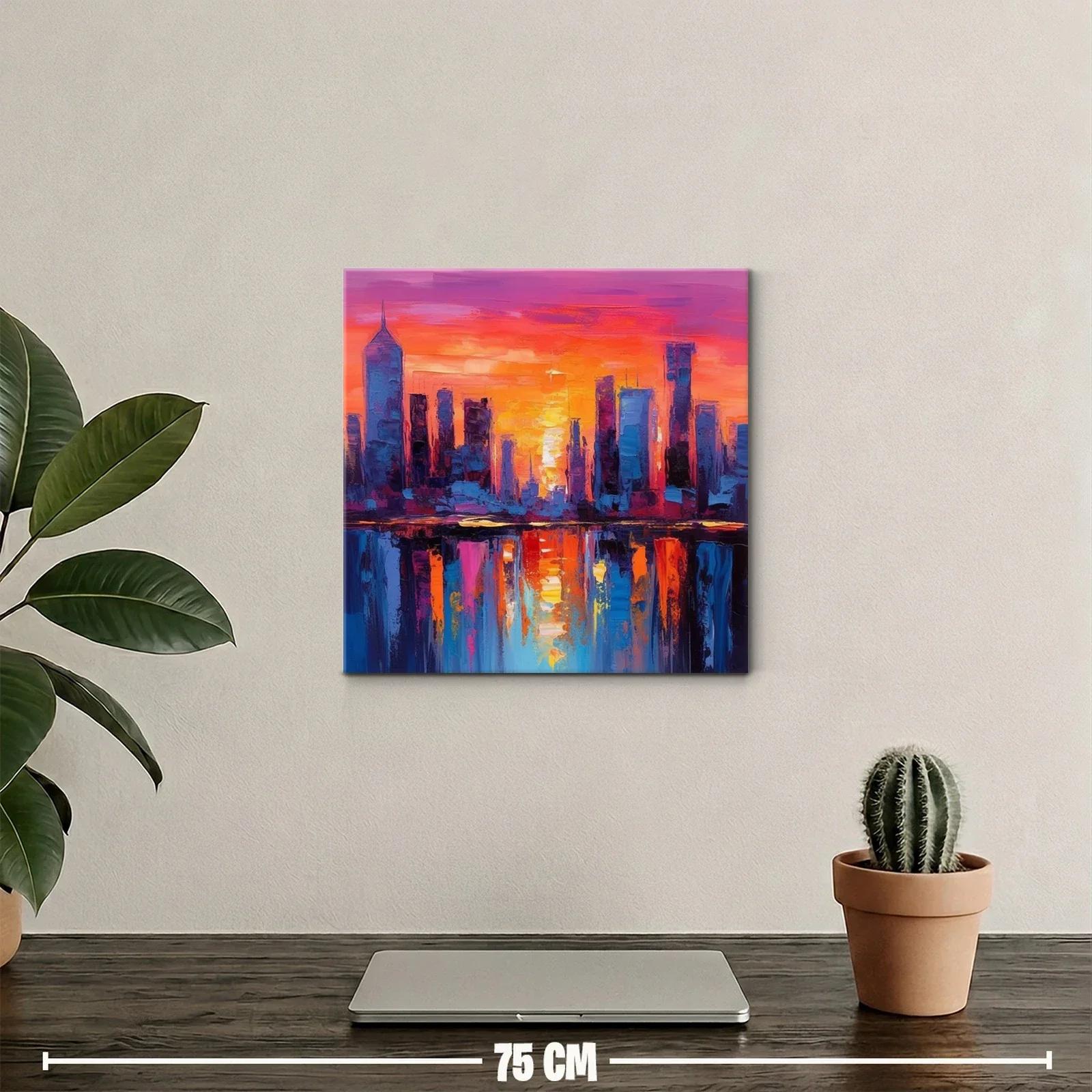 Atardecer vibrante sobre ciudad reflejada en agua — miniatura 2