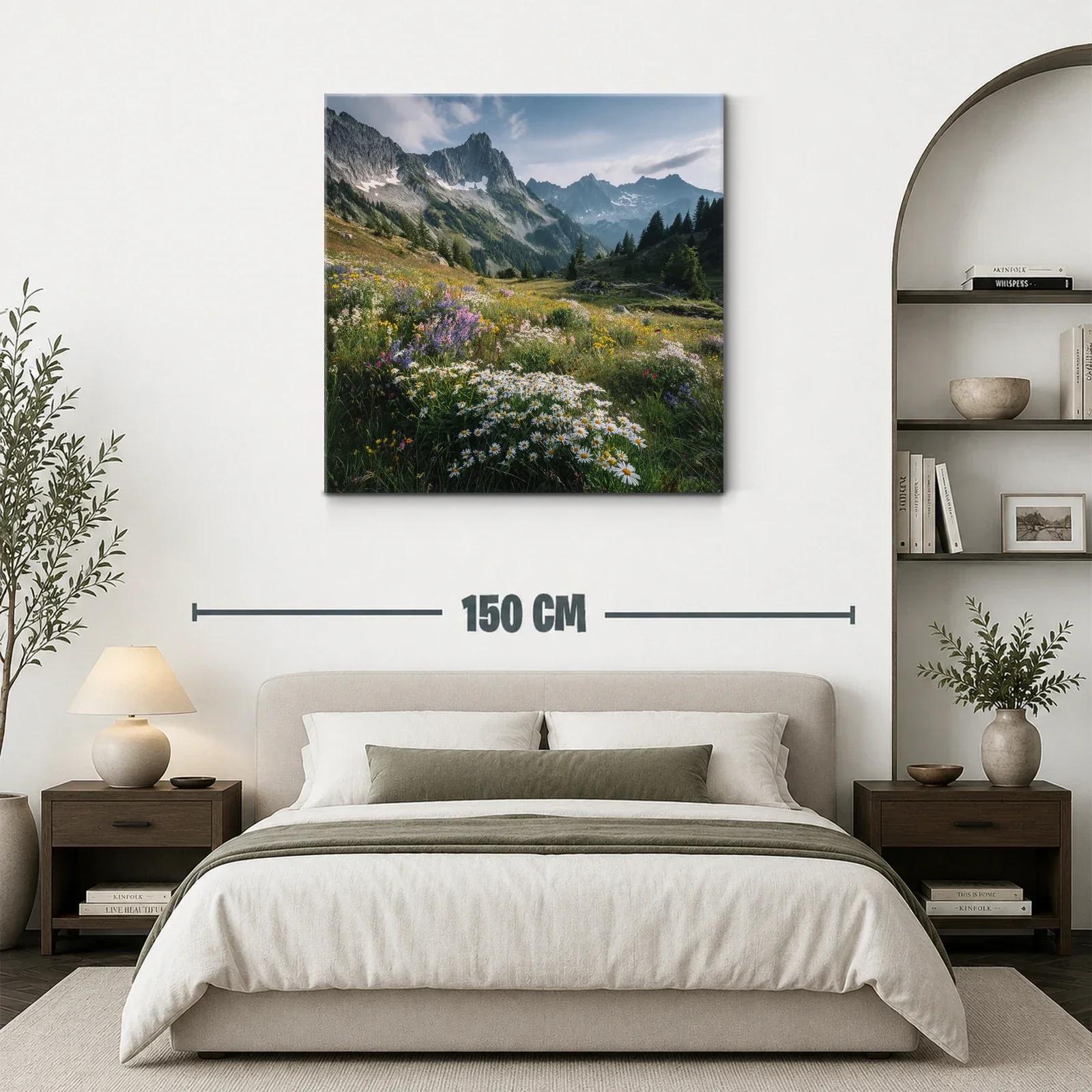 Pradera de flores silvestres con montaña al fondo — miniatura 3
