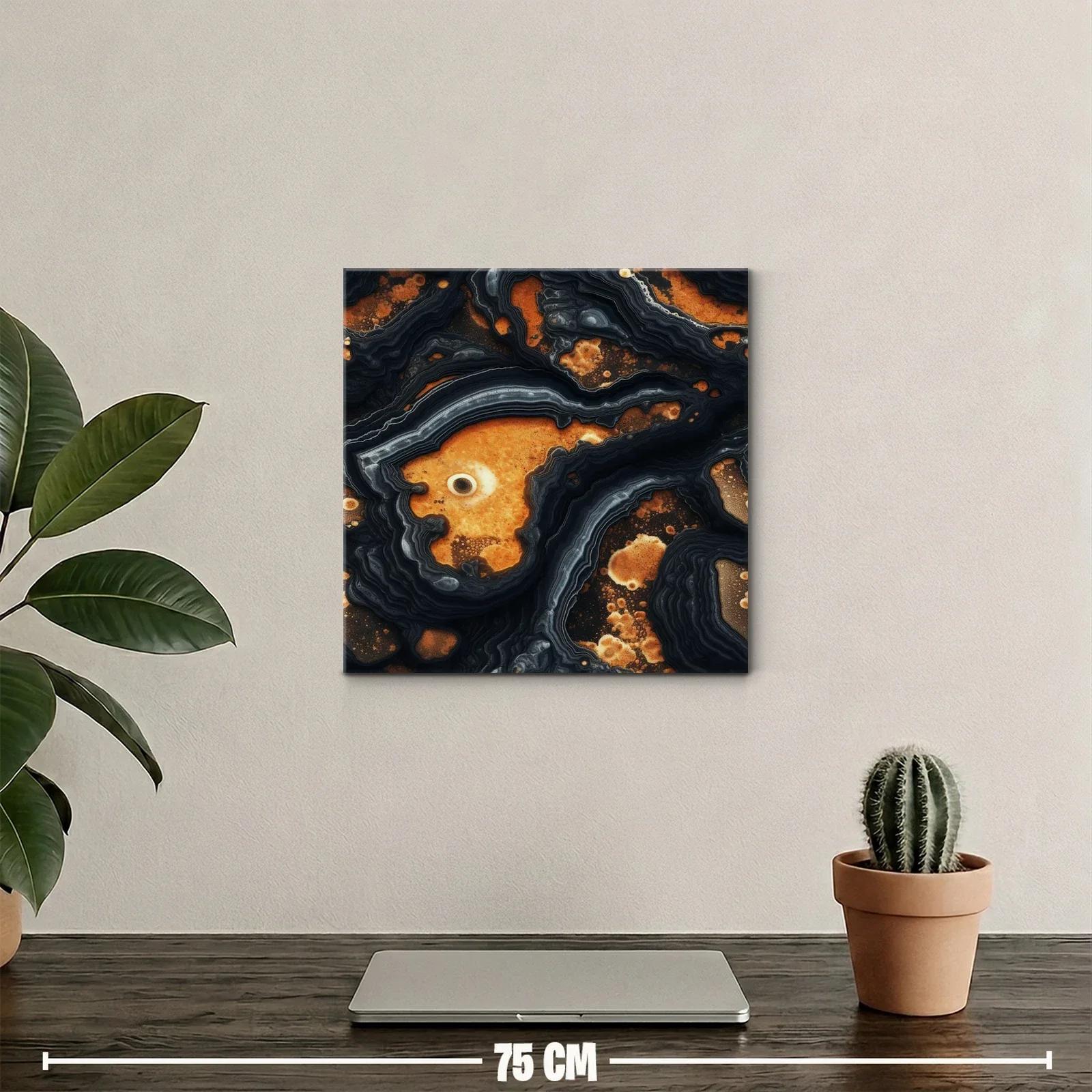 Cuadro abstracto con tonos ocres y detalles negro grisáceos — miniatura 2