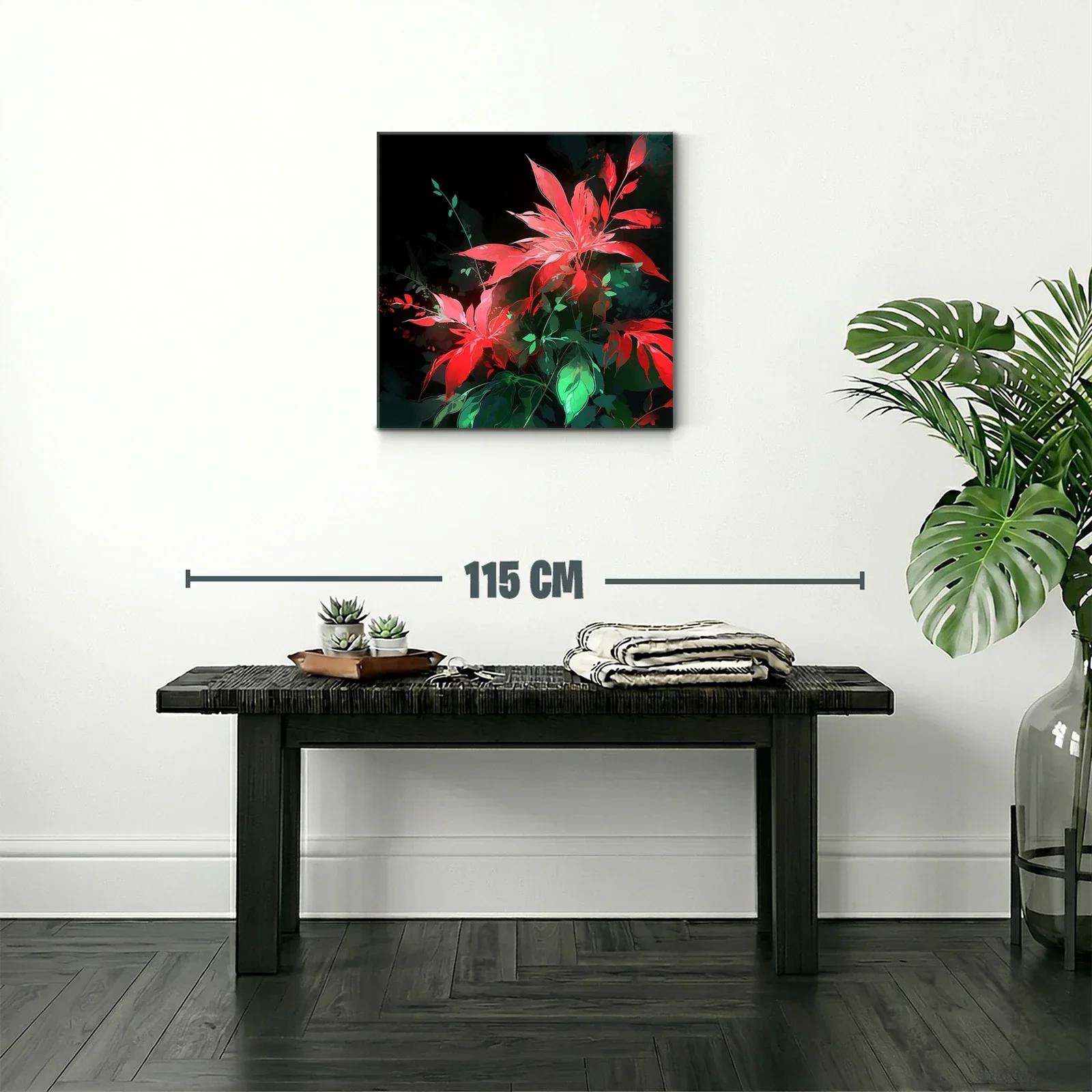 Vibrantes flores rojas con hojas verdes sobre fondo oscuro — miniatura 2