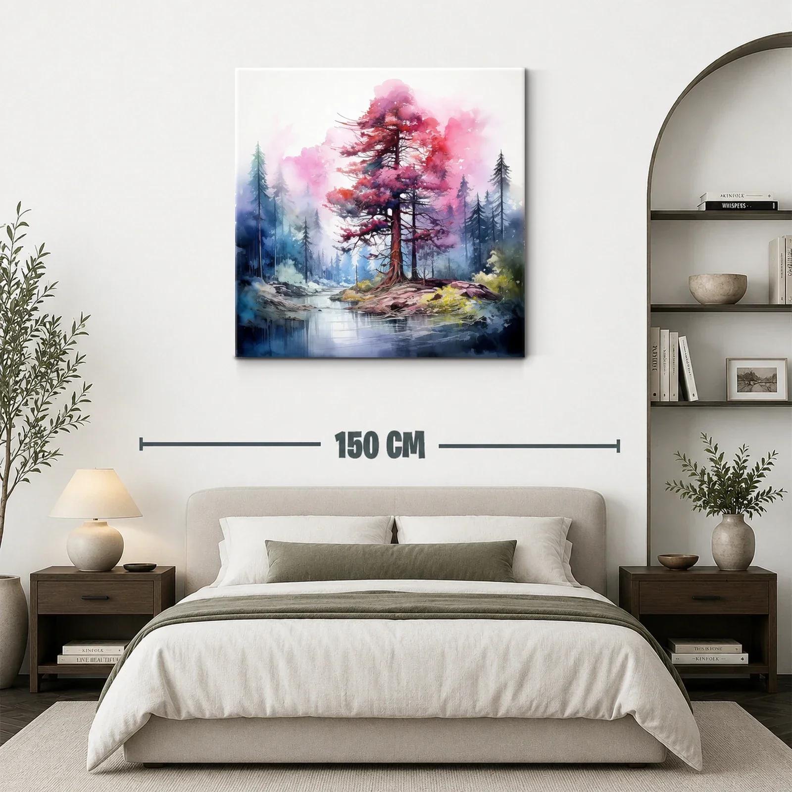 Paisaje onírico con árbol rojizo en isla tranquila — miniatura 3