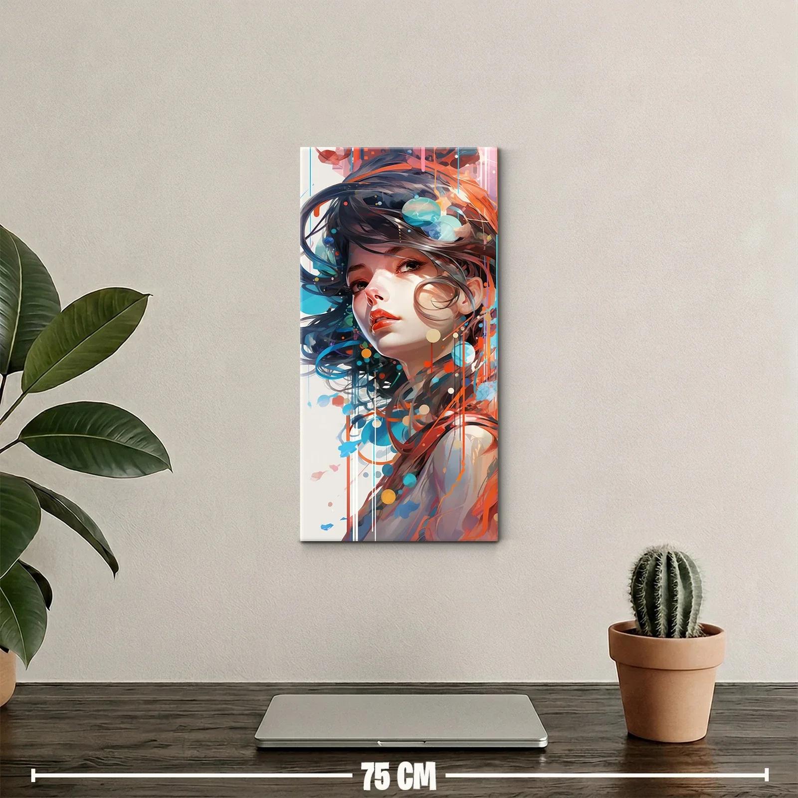 Cuadro retrato de mujer con círculos de color y goteos — miniatura 2