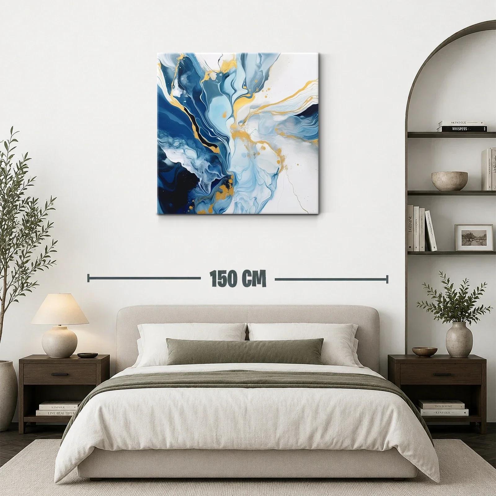 Cuadro abstracto con tonos azules y dorados elegantes — miniatura 3