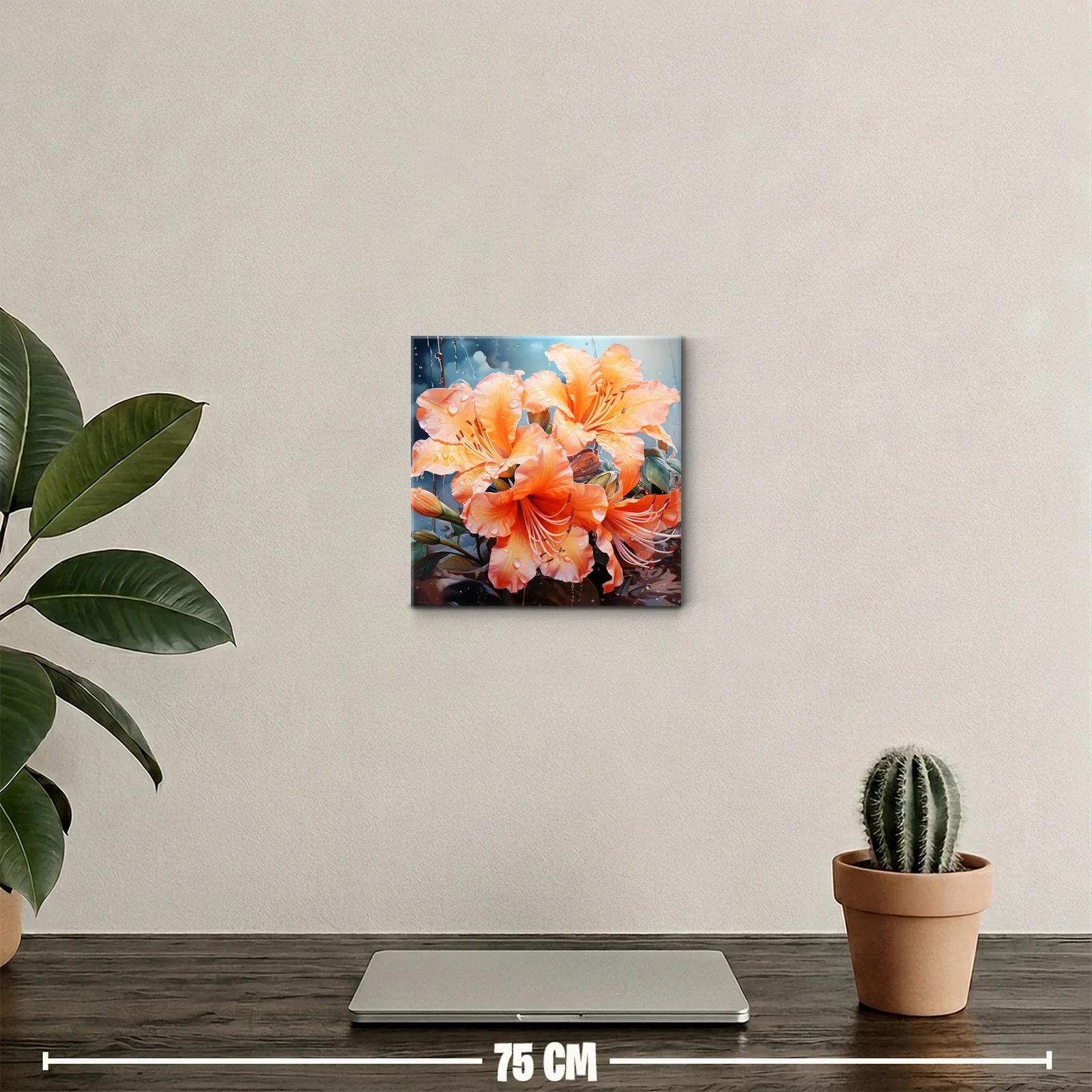 Cuadro decorativo con flores naranjas y gotas de agua — miniatura 2