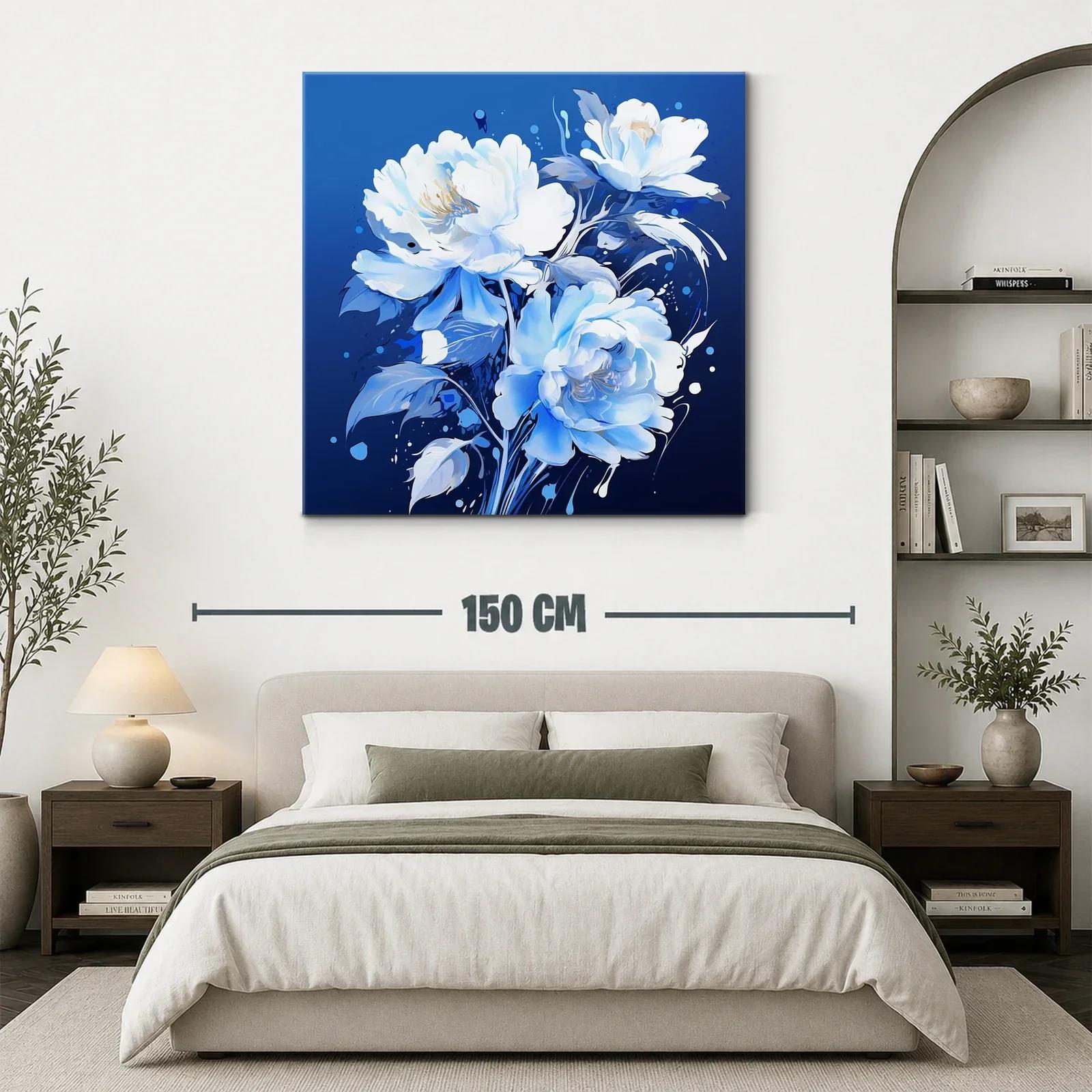 Elegantes flores blancas sobre fondo azul intenso — miniatura 3