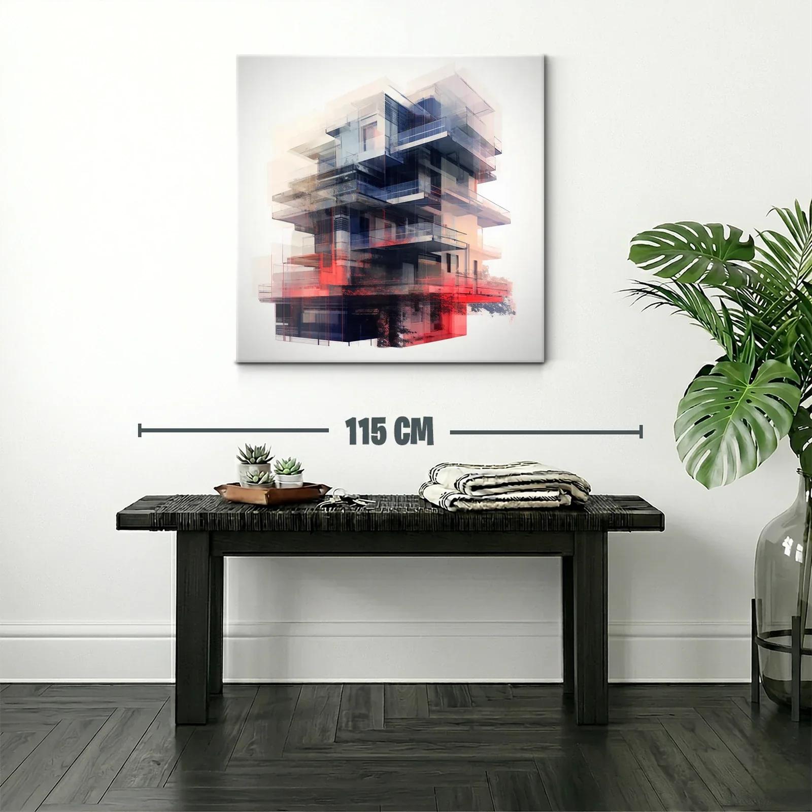 Composición abstracta de arquitectura futurista en tonos rojos y azules — miniatura 2