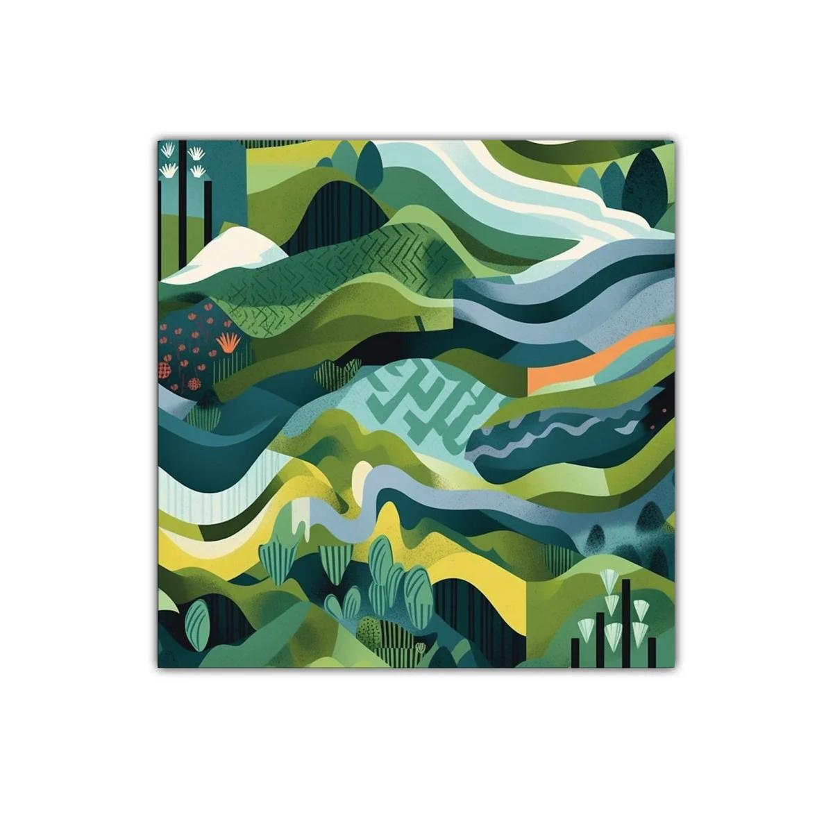 Cuadro decorativo paisaje abstracto en tonos verdes y azules — miniatura 1