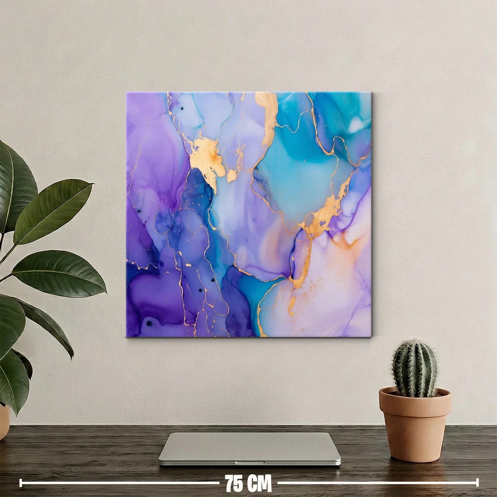 Cuadro abstracto con tonos violetas y toques dorados brillantes — miniatura 2
