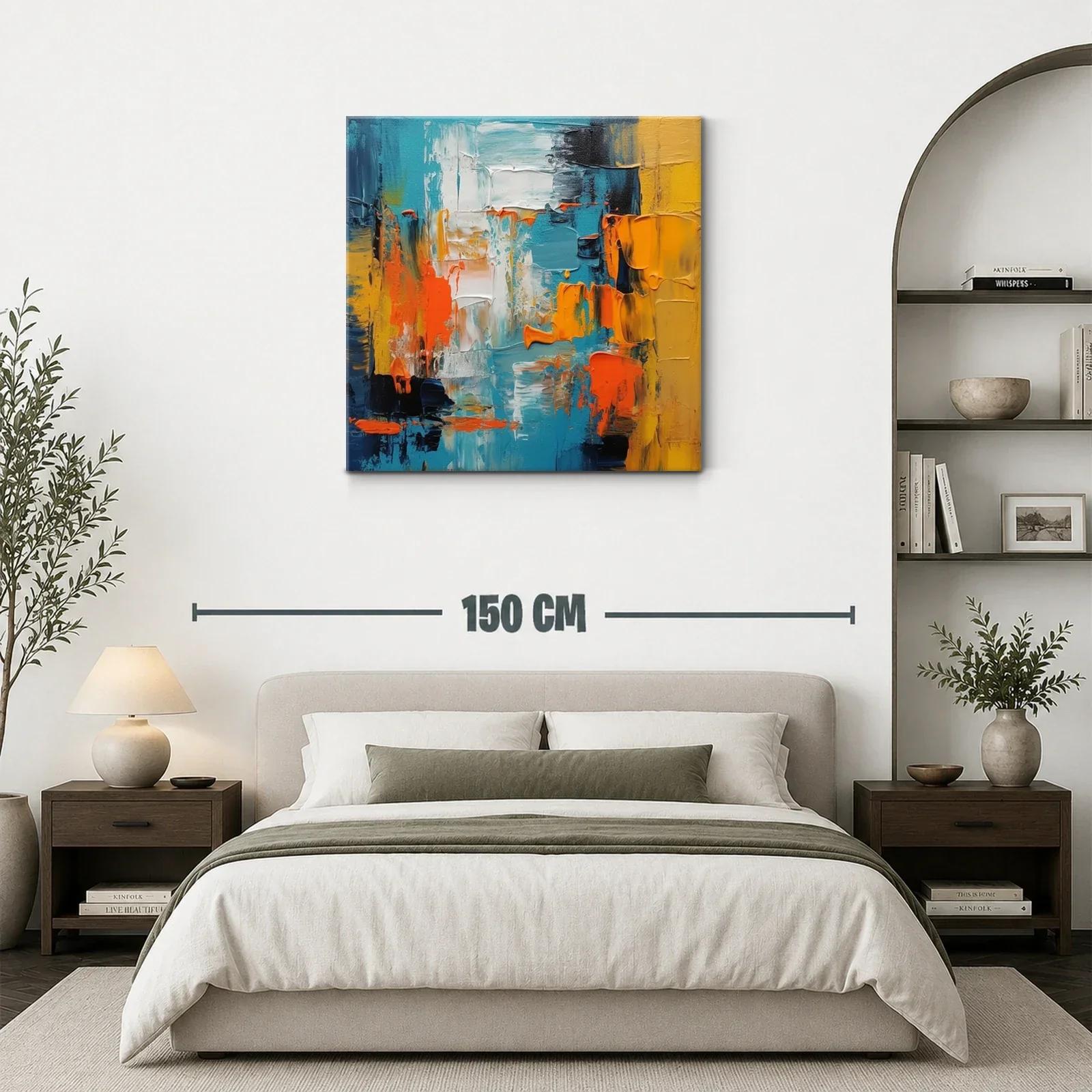 Cuadro abstracto con vibrantes tonos azul naranja y amarillo — miniatura 3