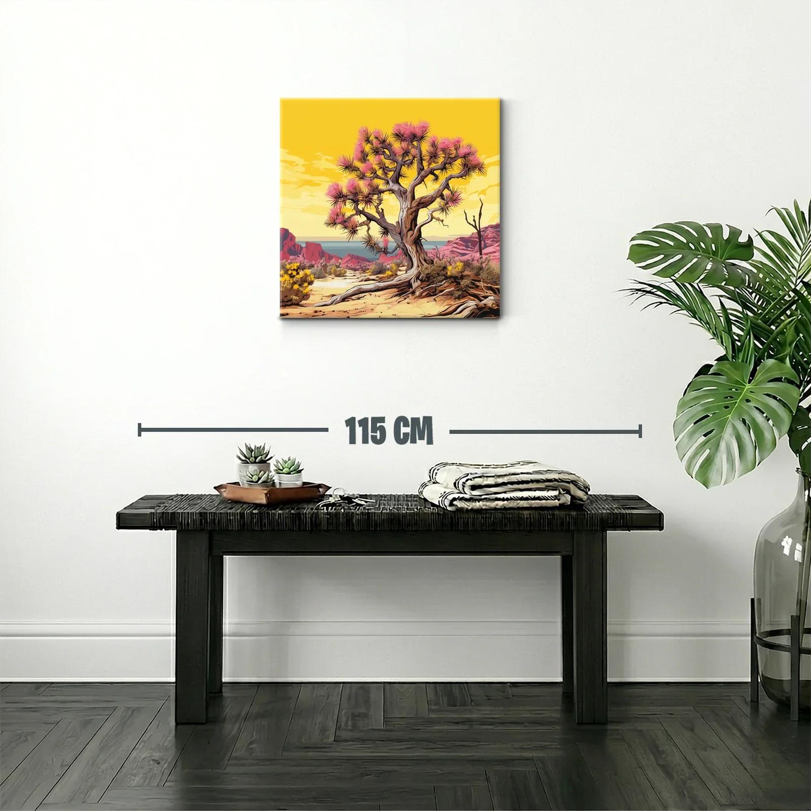 Árbol desierto con flores rosas y paisaje brillante — miniatura 2