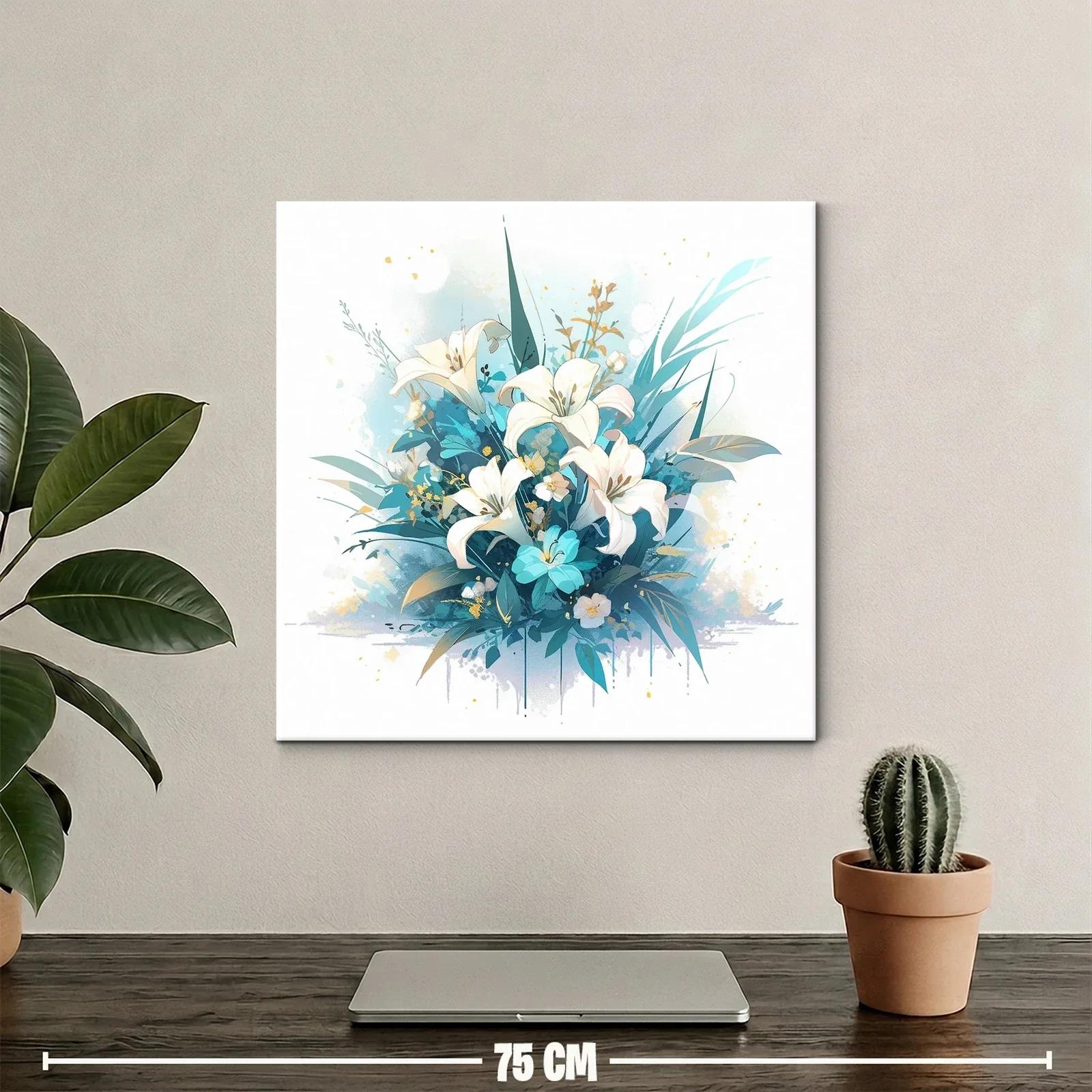 Elegante ramo de lirios blancos con toques azules y dorados — miniatura 2