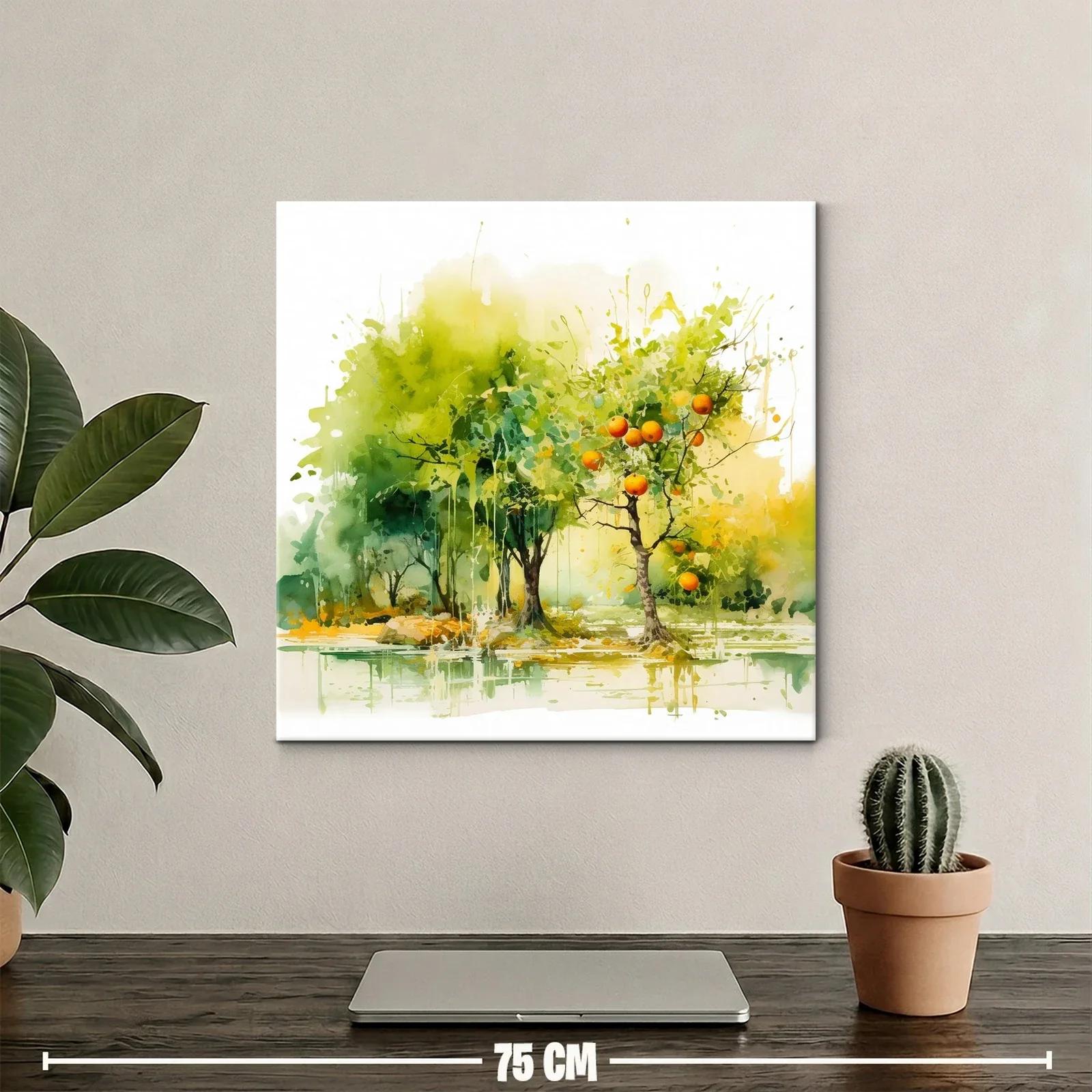 Paisaje natural con árboles frutales y reflejos acuáticos — miniatura 2